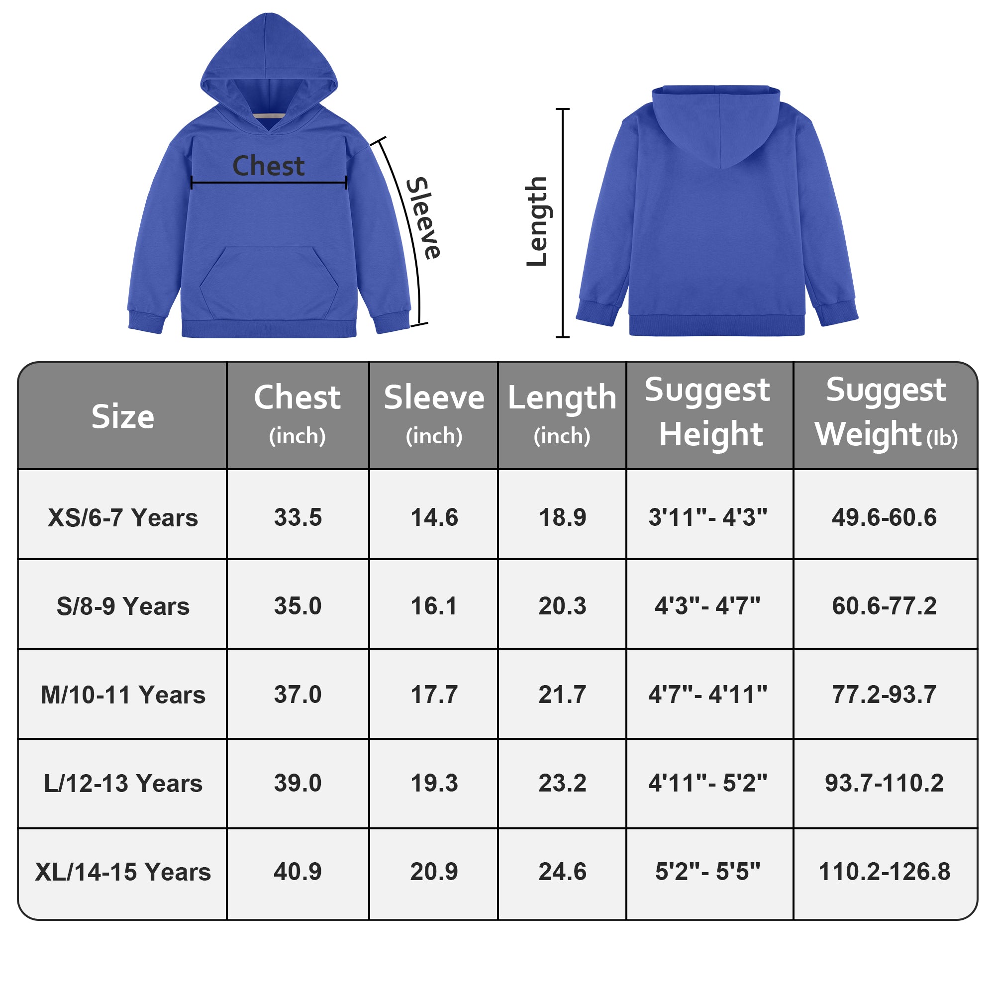 BIG ELEPHANT Boys’ and Girls’ Lightweight 100% Cotton Hooded Sweatshirt with Pocket – Long Sleeve for School & Everyday Wear