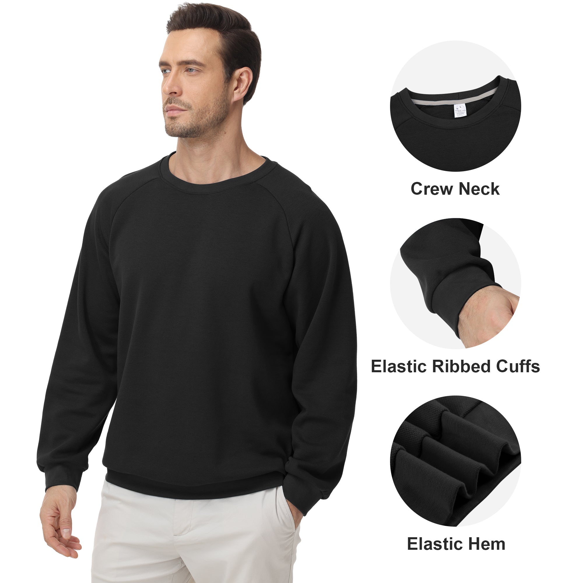 Pepypepy Men's Crewneck Sweatshirt – Soft Lightweight Cotton Pullover, Solid Color Long Sleeve for Casual Wear and Layering