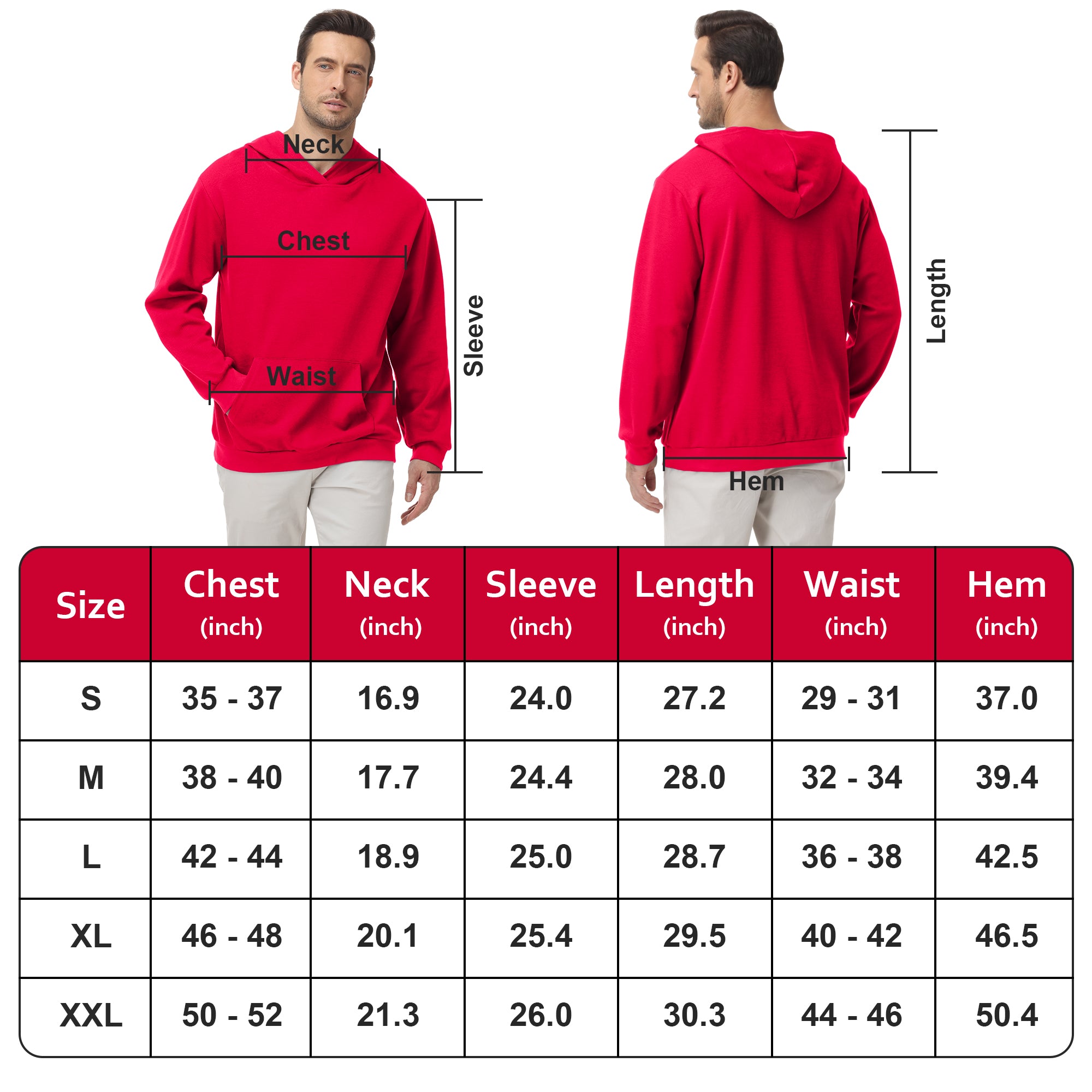Pepypepy Men's Hooded Sweatshirt – Soft Lightweight Cotton Pullover Hoodie, Solid Color Long Sleeve for Casual Wear and Layering