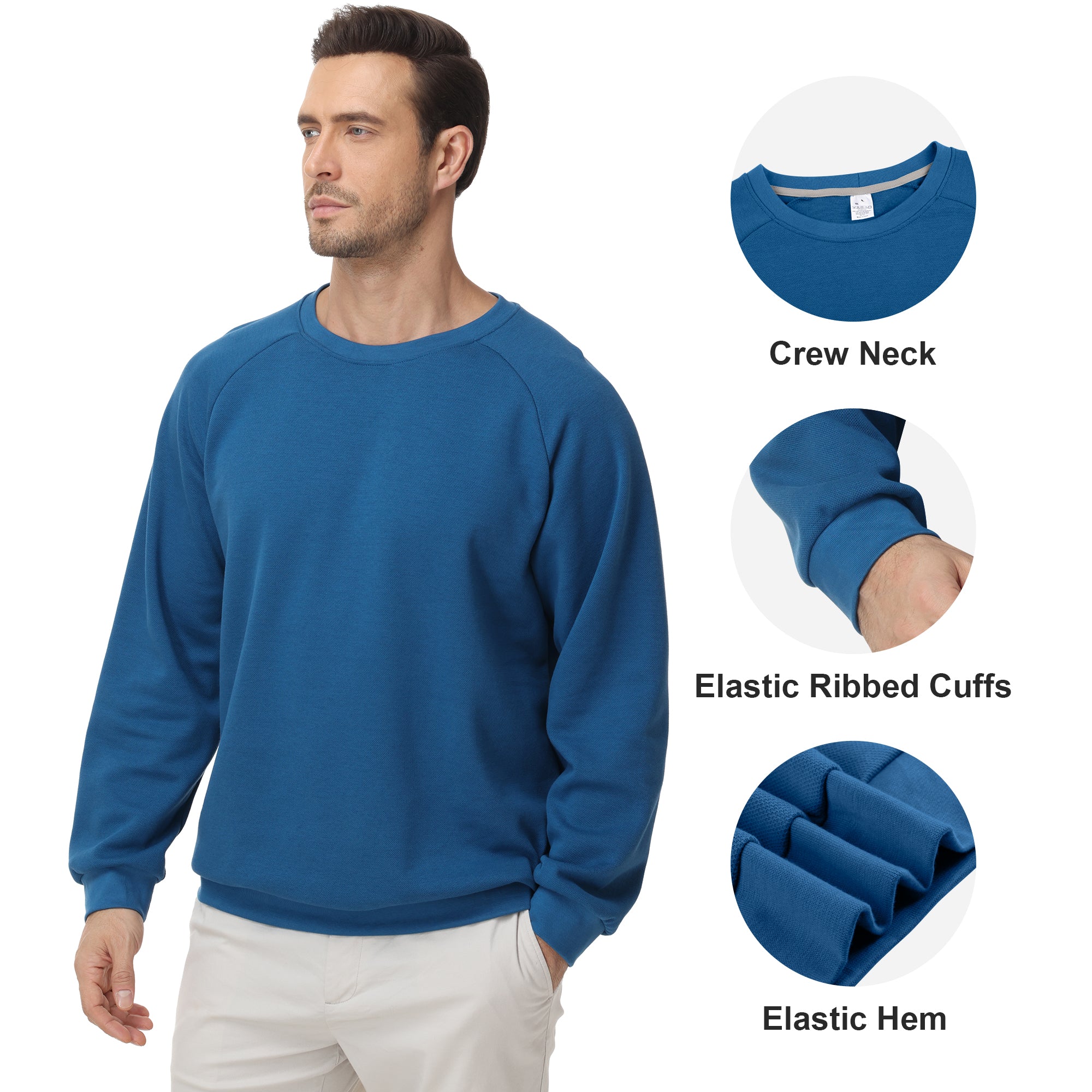 Pepypepy Men's Crewneck Sweatshirt – Soft Lightweight Cotton Pullover, Solid Color Long Sleeve for Casual Wear and Layering