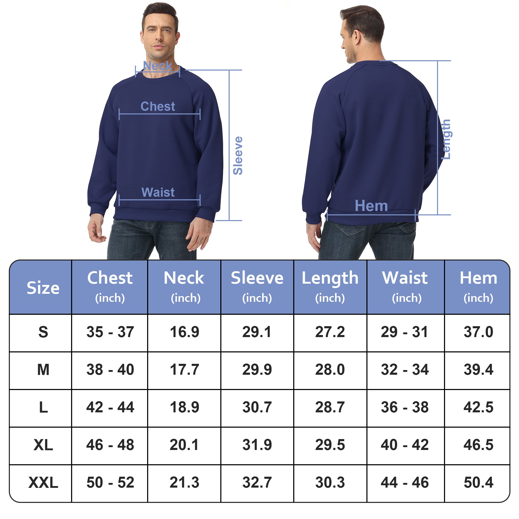 Men's 100% Cotton Crewneck Sweatshirt – Double-Layer Pullover for Comfort and Warmth, Solid Color Long Sleeve for Casual Wear