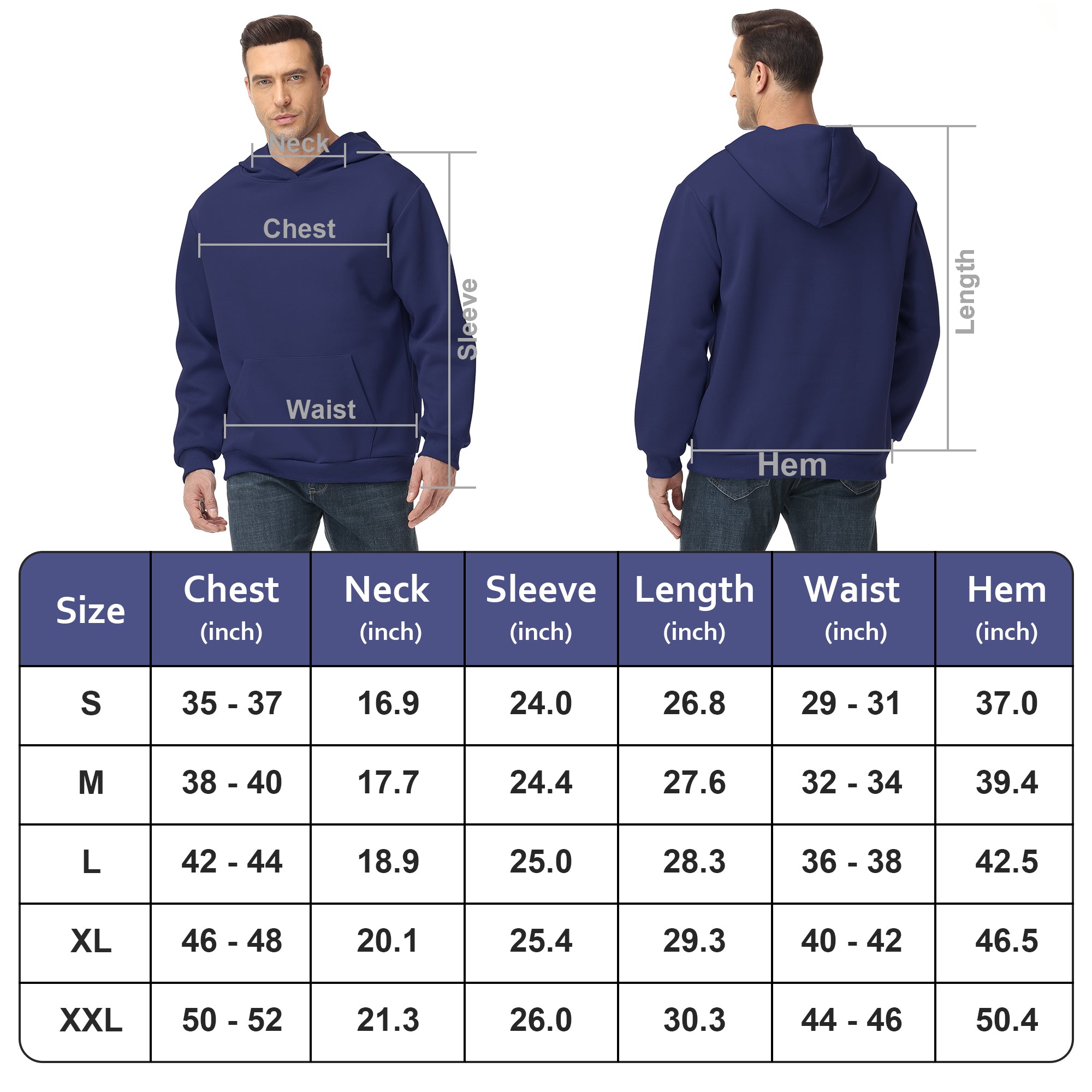Men's 100% Cotton Hoodie – Double-Layer Pullover Sweatshirt in Solid Color, Long Sleeve for Year-Round Casual Wear