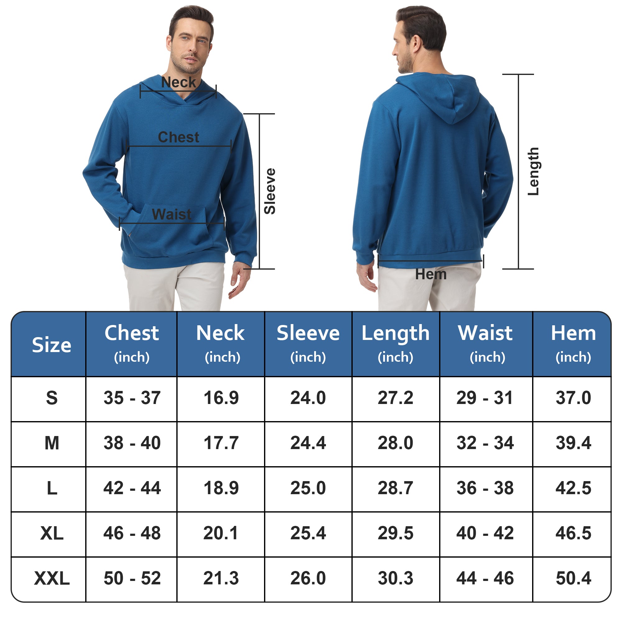 Pepypepy Men's Hooded Sweatshirt – Soft Lightweight Cotton Pullover Hoodie, Solid Color Long Sleeve for Casual Wear and Layering