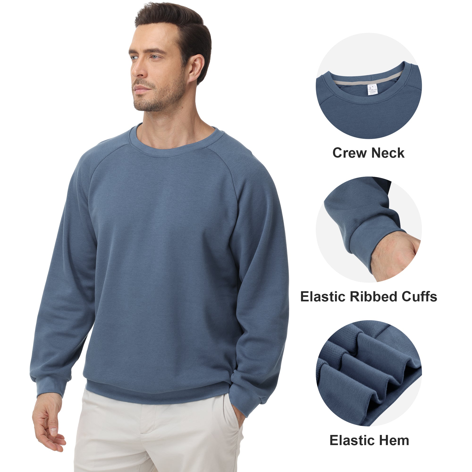 Pepypepy Men's Crewneck Sweatshirt – Soft Lightweight Cotton Pullover, Solid Color Long Sleeve for Casual Wear and Layering