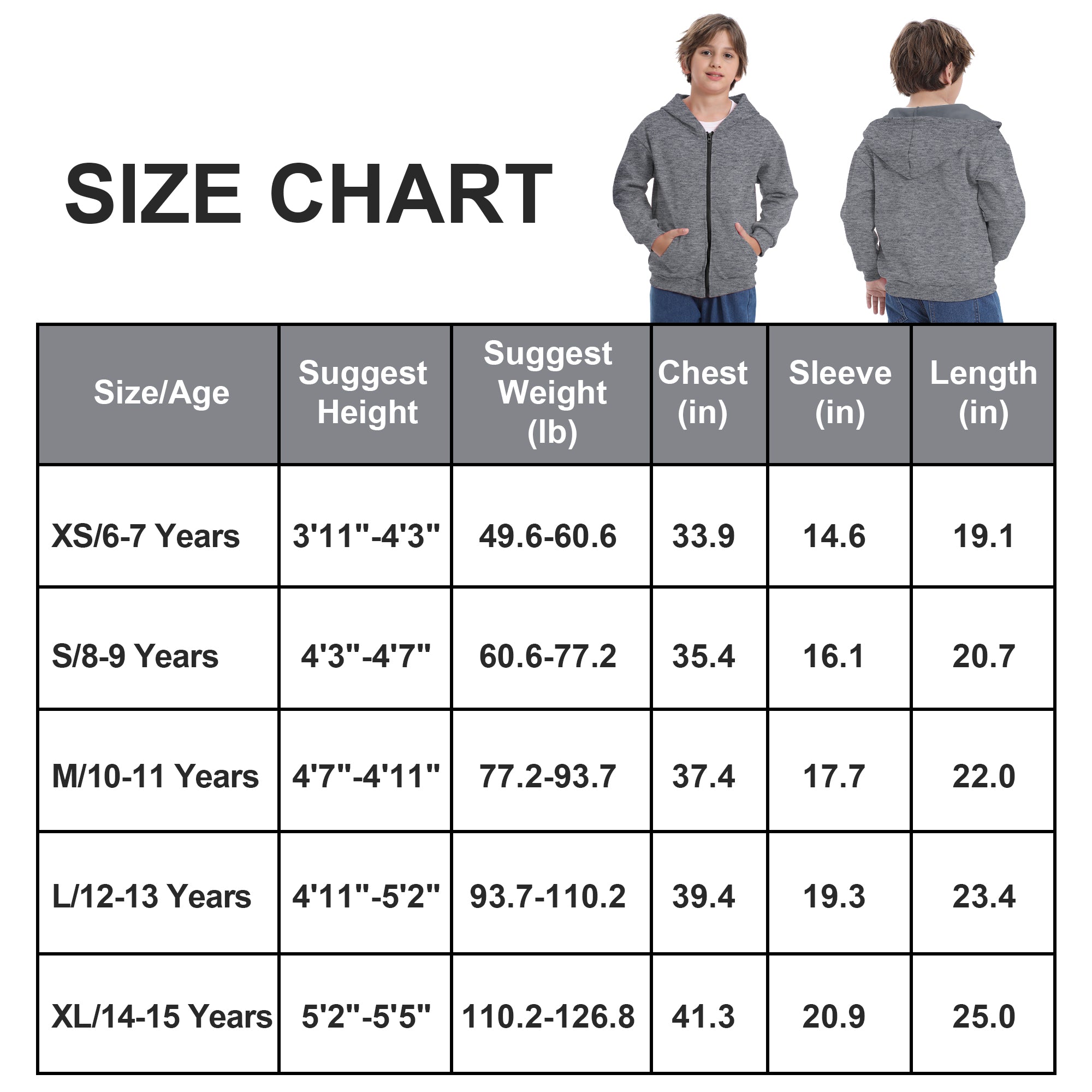 BIG ELEPHANT Boys' and Girls' Zip-Up Hoodie with Pockets, Fleece-Lined Soft Cotton Jacket for School