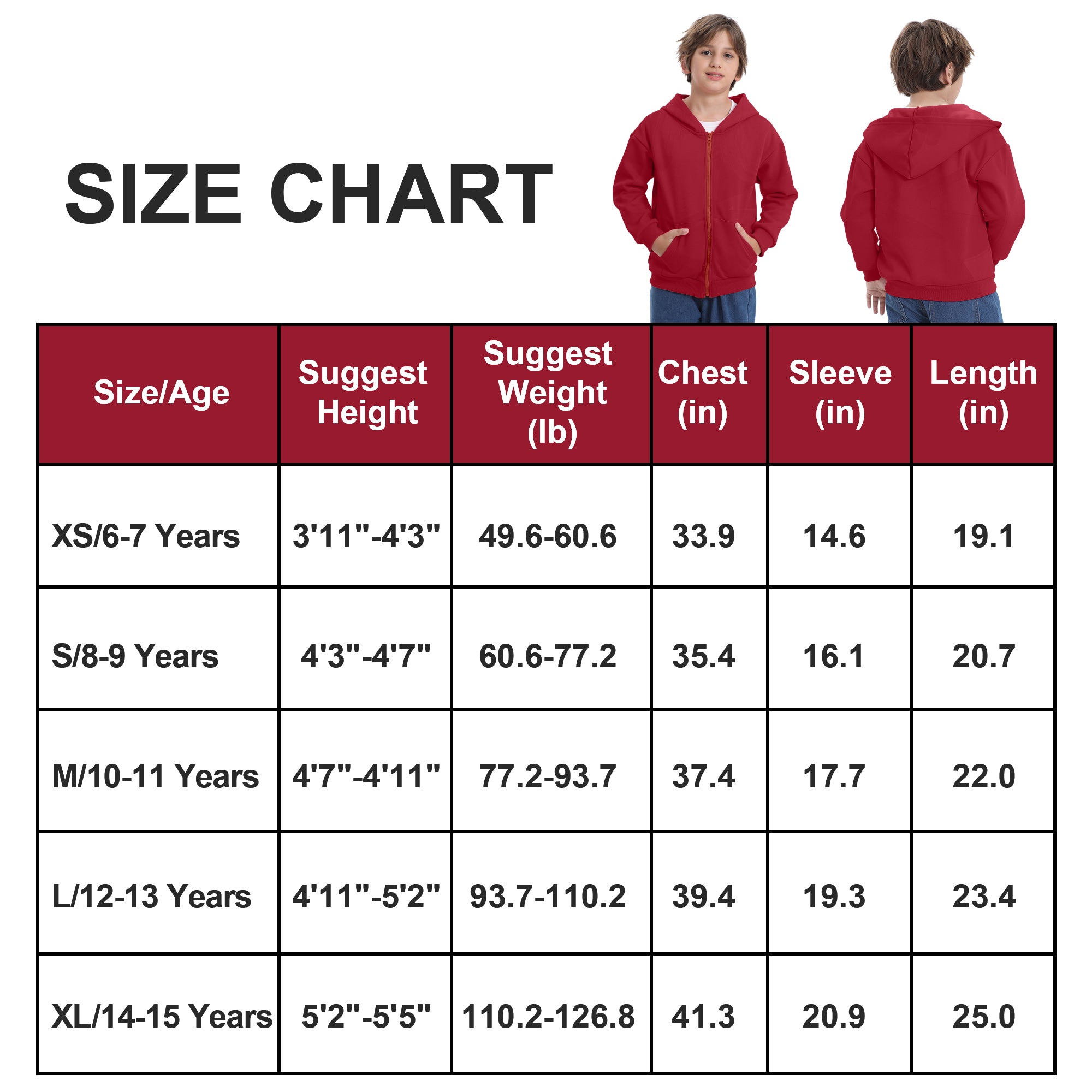 BIG ELEPHANT Boys' and Girls' Zip-Up Hoodie with Pockets, Fleece-Lined Soft Cotton Jacket for School