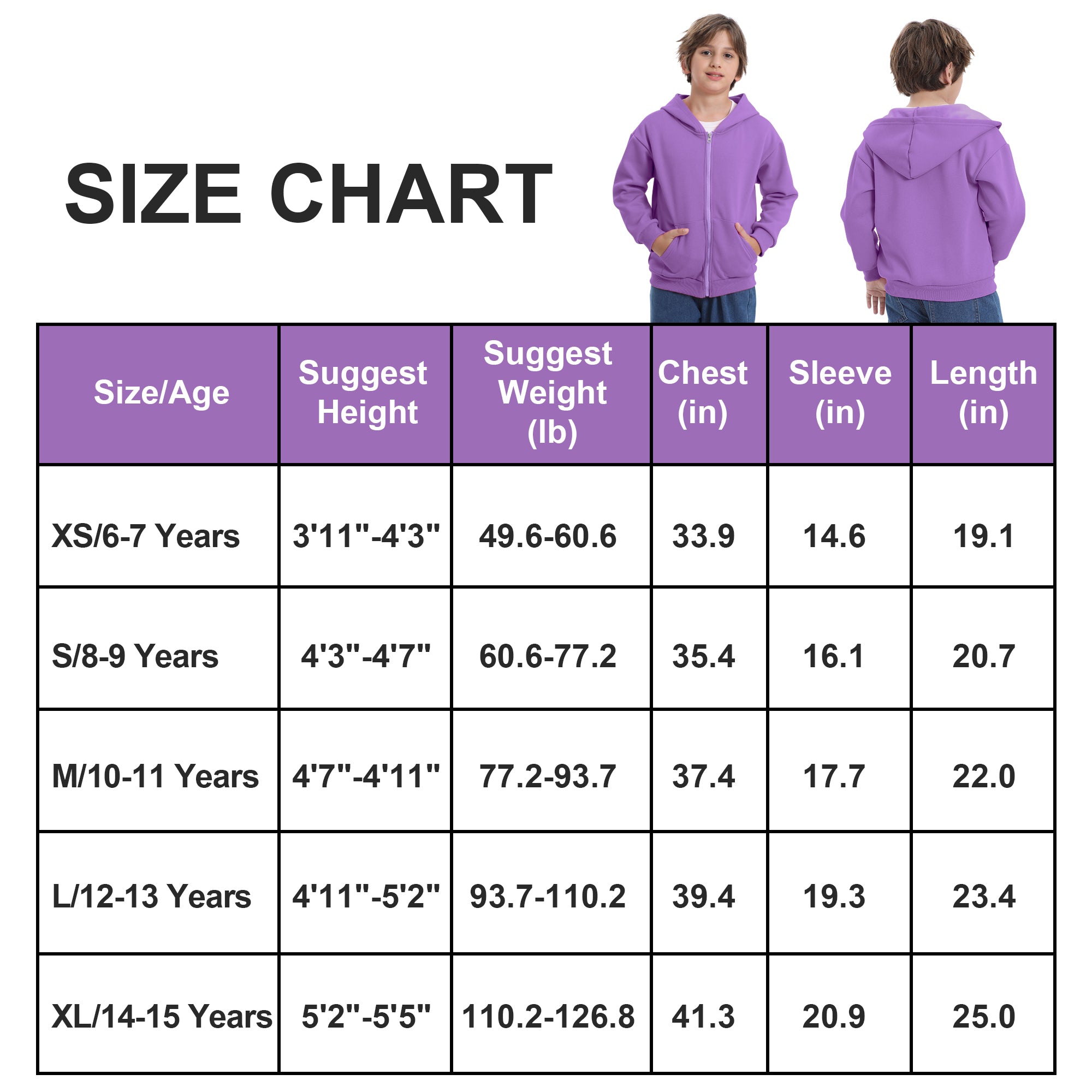 BIG ELEPHANT Boys' and Girls' Zip-Up Hoodie with Pockets, Fleece-Lined Soft Cotton Jacket for School