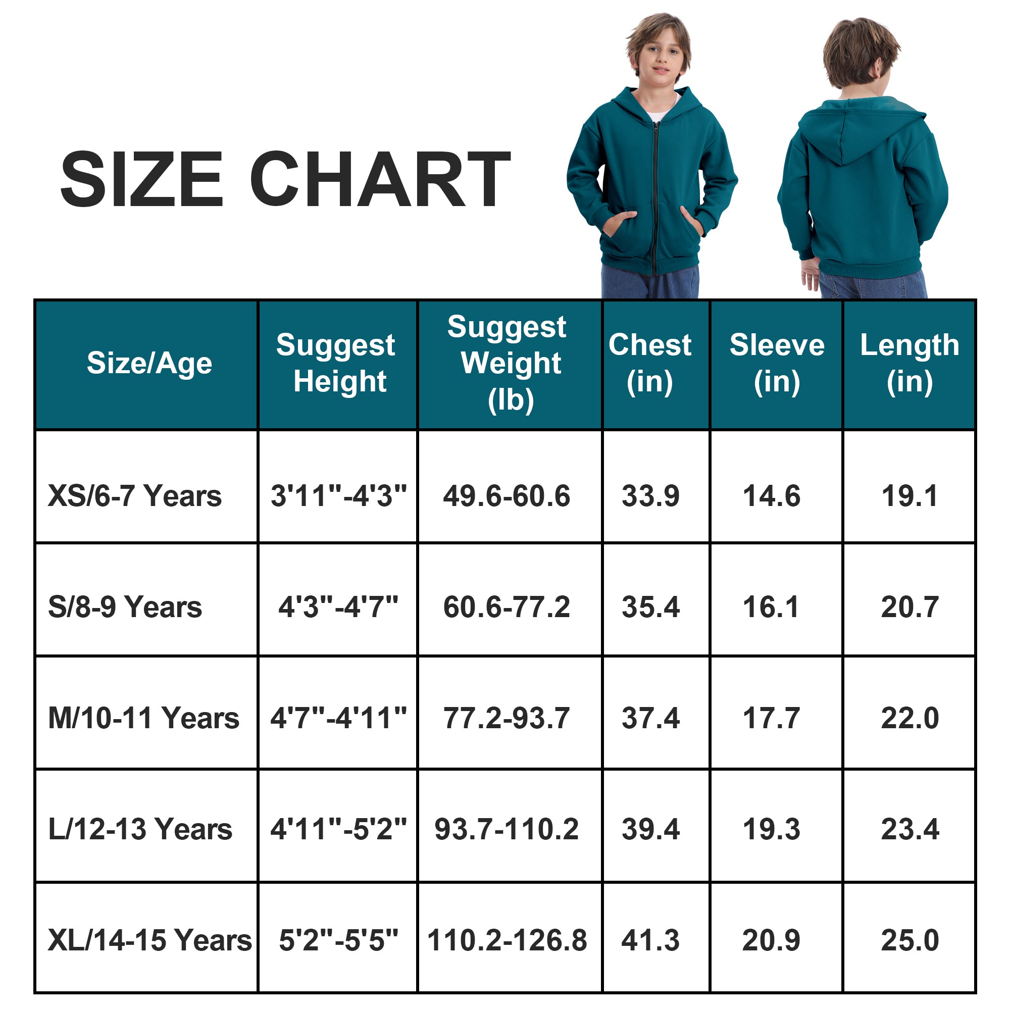 BIG ELEPHANT Boys' and Girls' Zip-Up Hoodie with Pockets, Fleece-Lined Soft Cotton Jacket for School