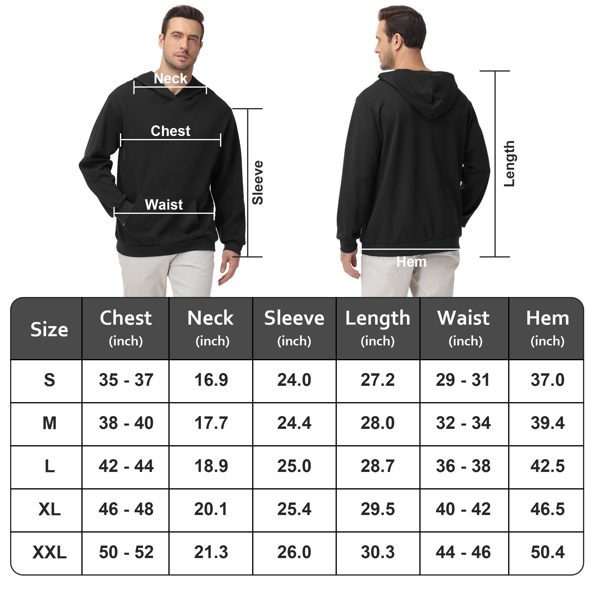 Pepypepy Men's Hooded Sweatshirt – Soft Lightweight Cotton Pullover Hoodie, Solid Color Long Sleeve for Casual Wear and Layering