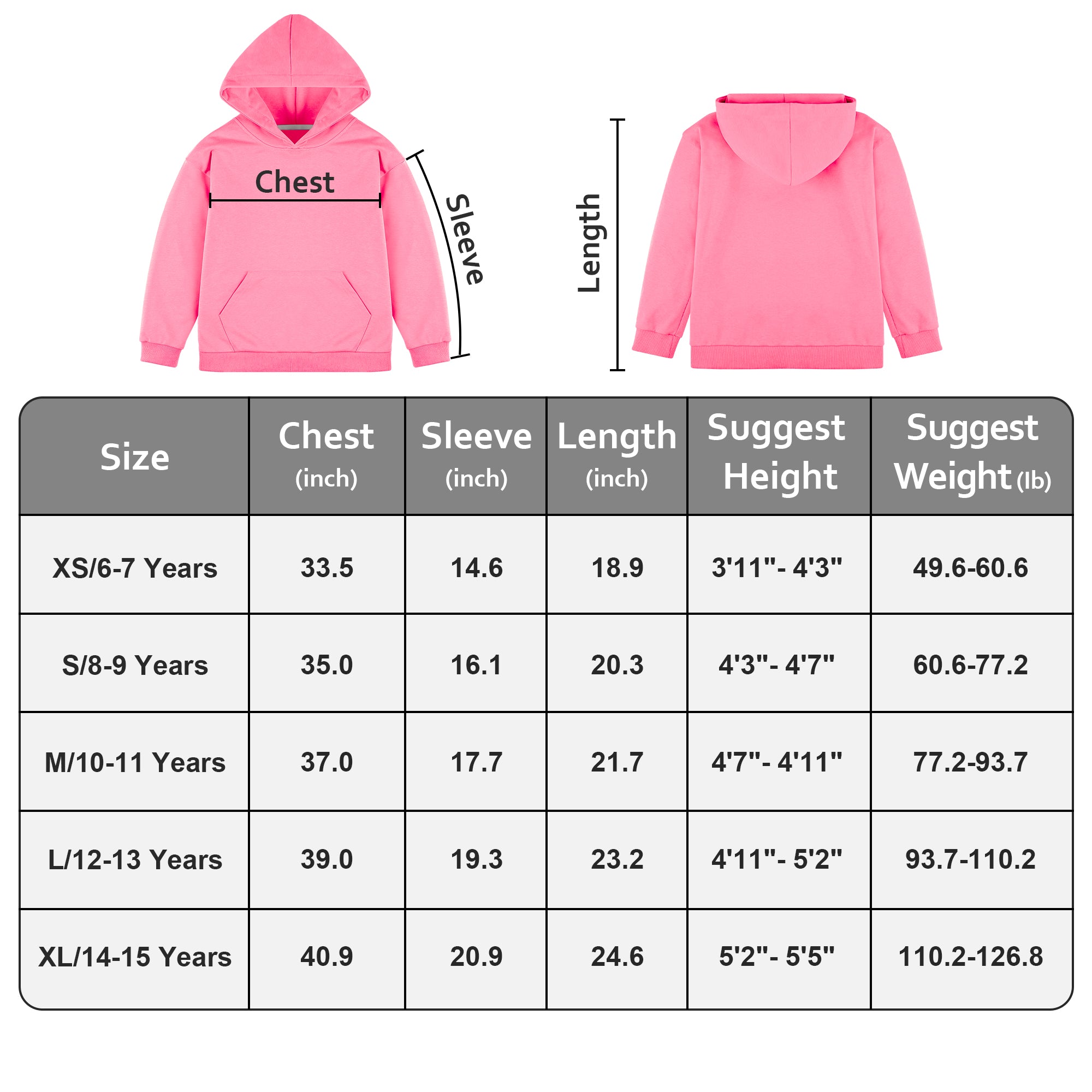 BIG ELEPHANT Boys’ and Girls’ Lightweight 100% Cotton Hooded Sweatshirt with Pocket – Long Sleeve for School & Everyday Wear