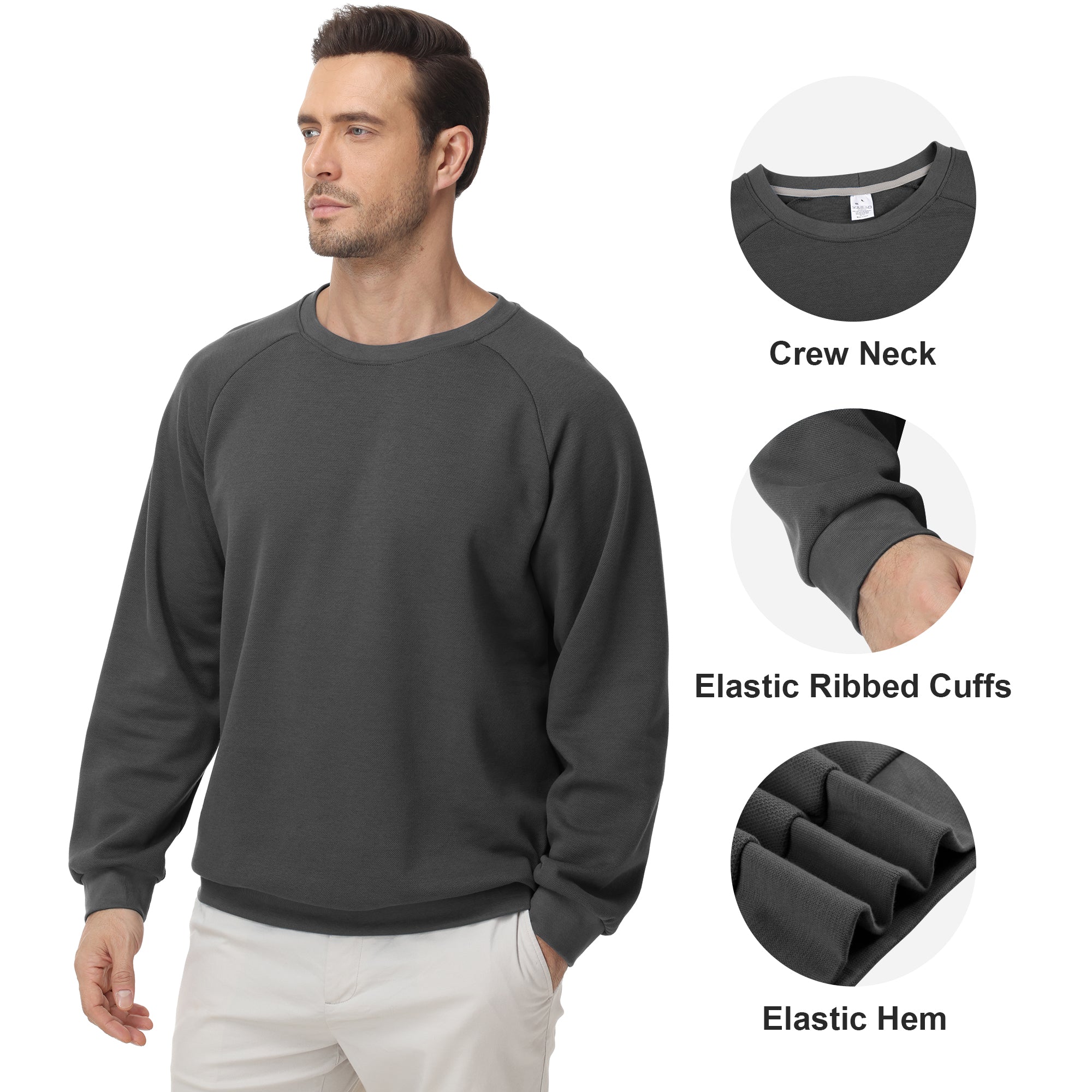 Pepypepy Men's Crewneck Sweatshirt – Soft Lightweight Cotton Pullover, Solid Color Long Sleeve for Casual Wear and Layering