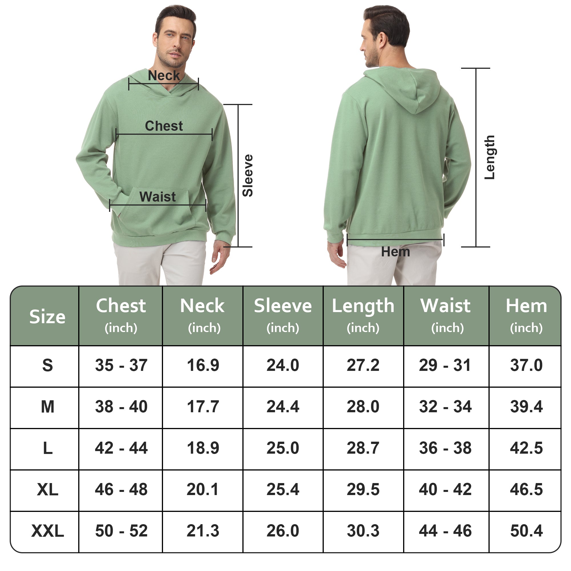 Pepypepy Men's Hooded Sweatshirt – Soft Lightweight Cotton Pullover Hoodie, Solid Color Long Sleeve for Casual Wear and Layering