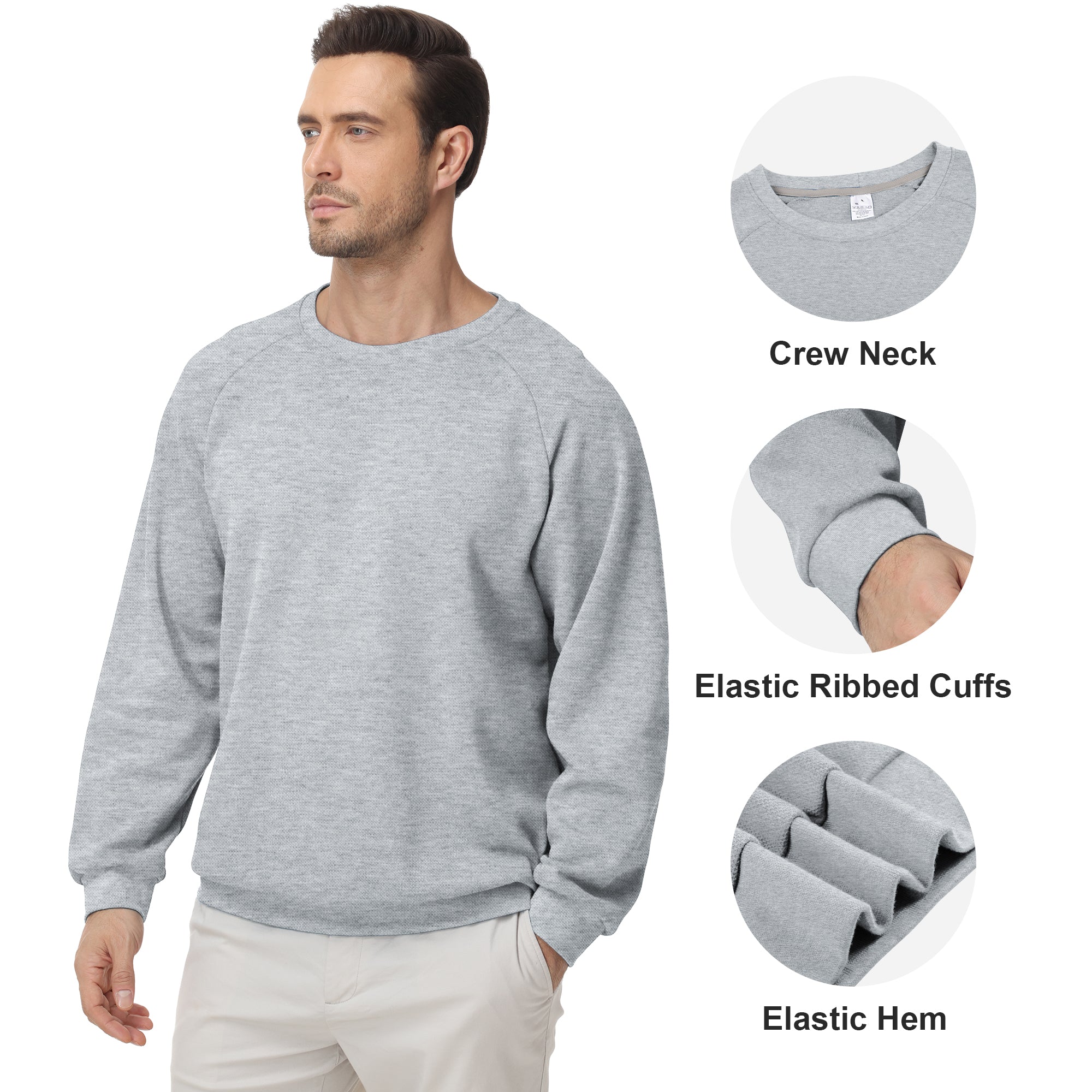 Pepypepy Men's Crewneck Sweatshirt – Soft Lightweight Cotton Pullover, Solid Color Long Sleeve for Casual Wear and Layering