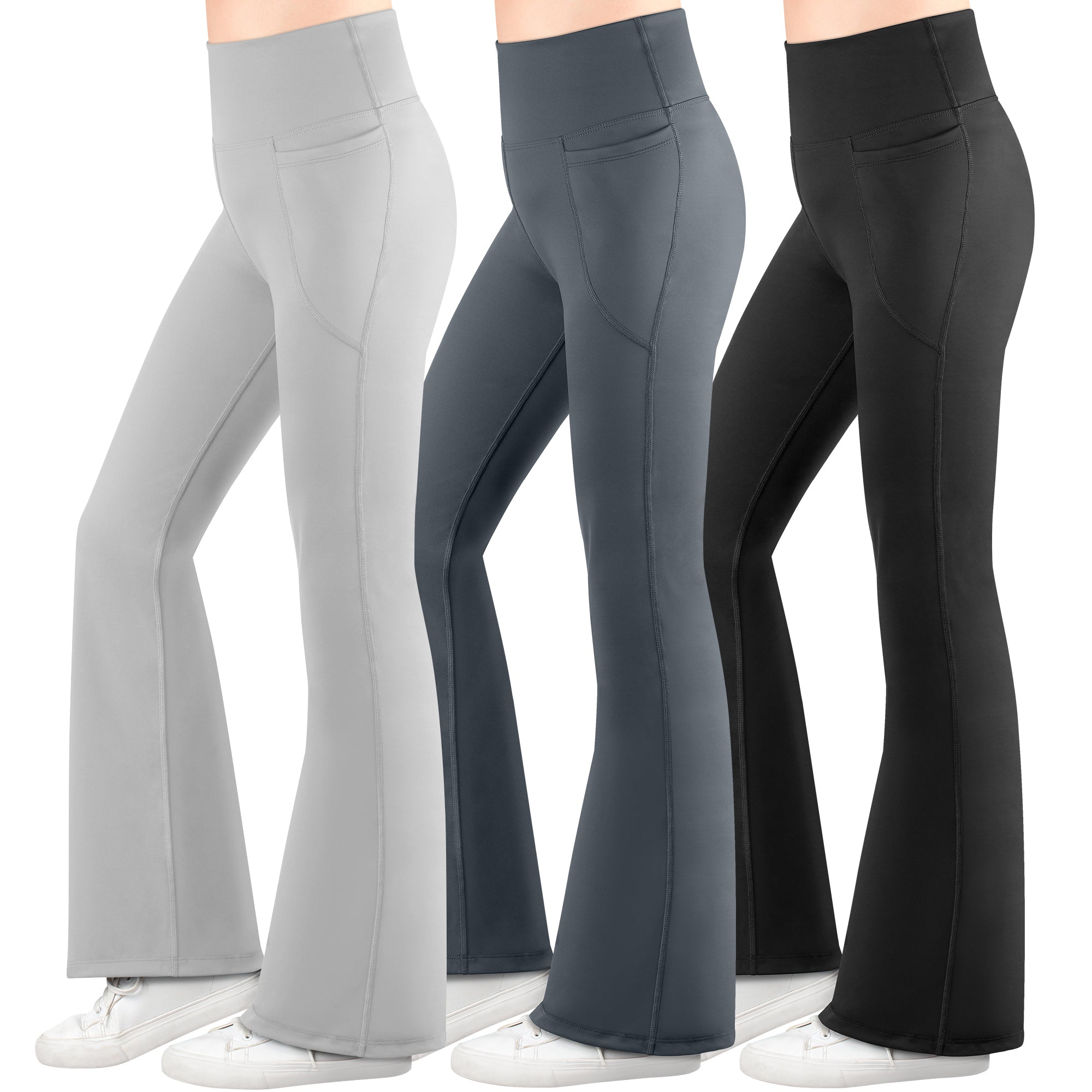 BIG ELEPHANT 3-Pack Girls’ Flared Pants with Pockets – High Waisted Bell Bottom Leggings for School, Dance & Everyday Wear