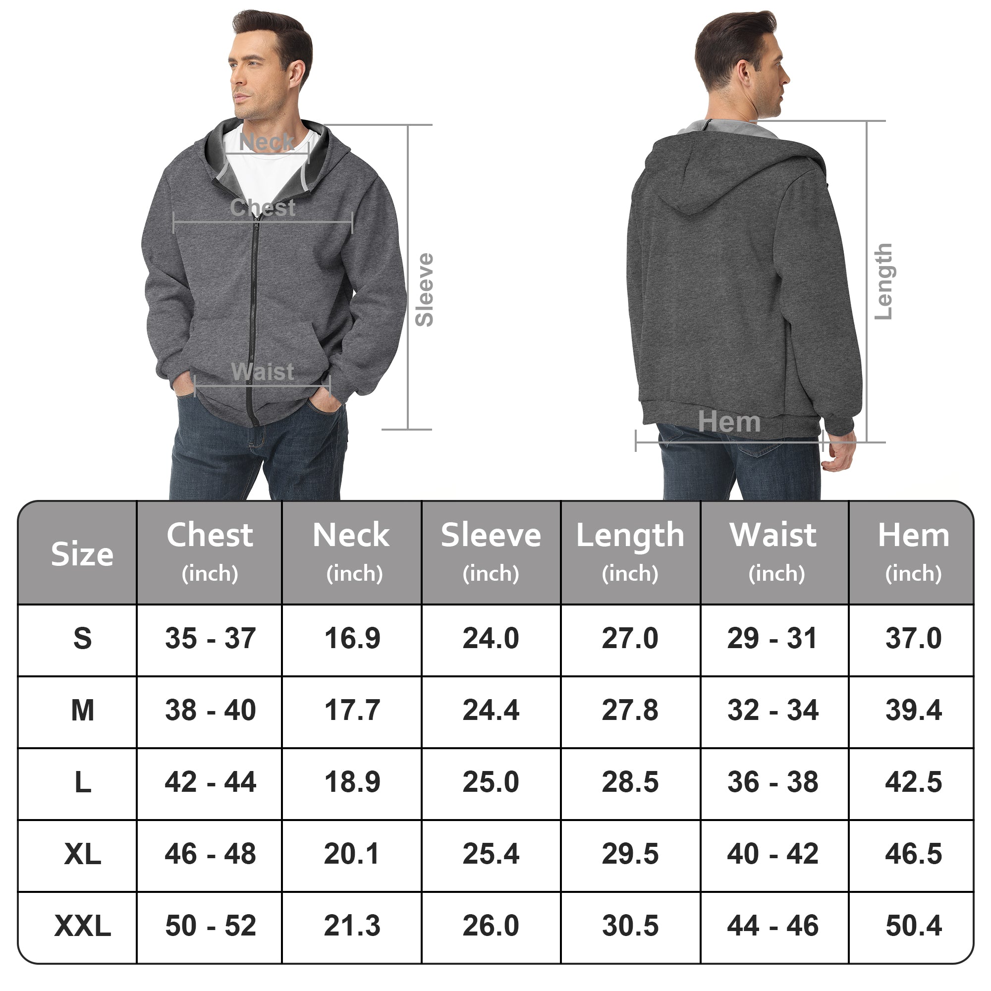 Men's Zip-Up Hoodie – 100% Cotton Fleece-Lined Sweatshirt with Pocket, Perfect for Daily Commuting and Outdoor Activities