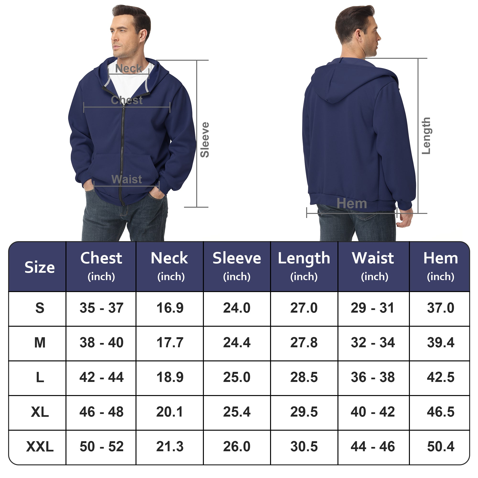 Men's Zip-Up Hoodie – 100% Cotton Fleece-Lined Sweatshirt with Pocket, Perfect for Daily Commuting and Outdoor Activities