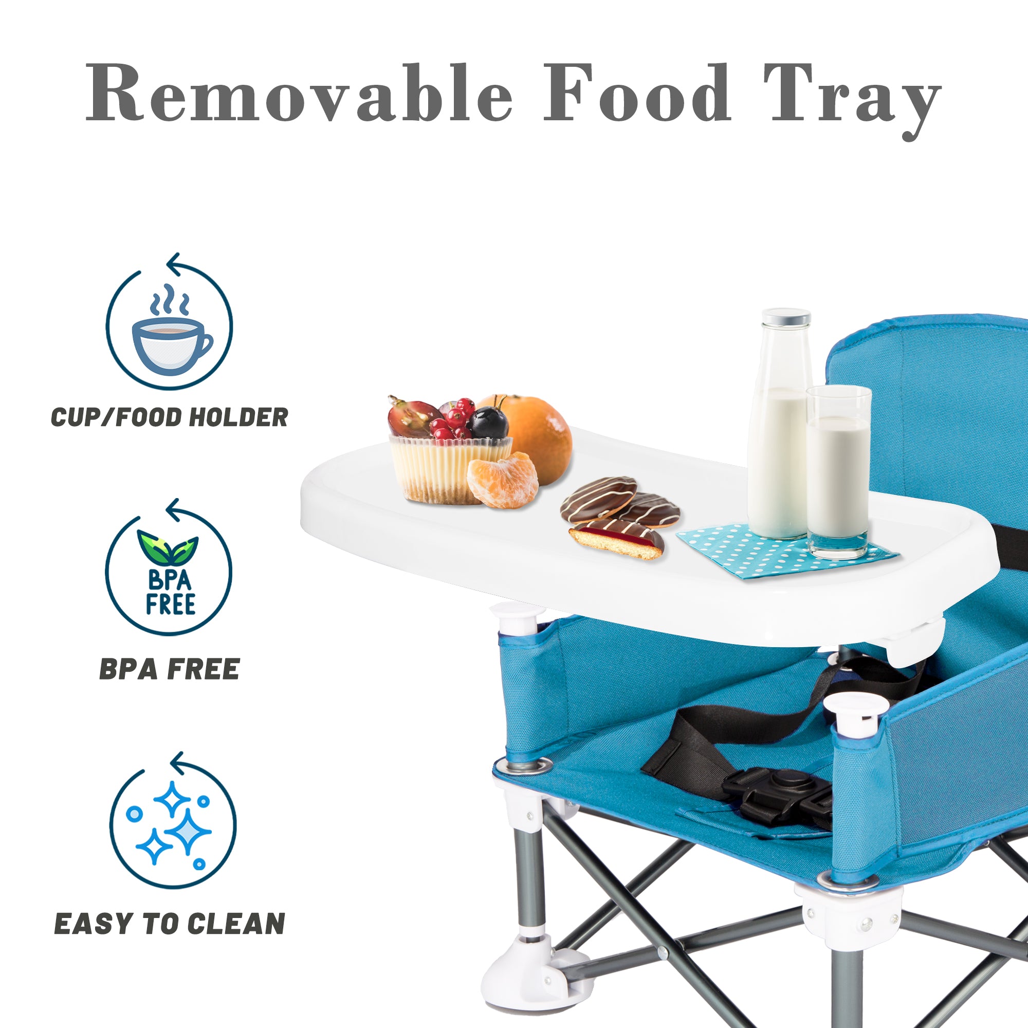Portable Baby Travel Chair, Foldable Infant and Toddler Seat with Detachable Dining Tray, Unisex Design