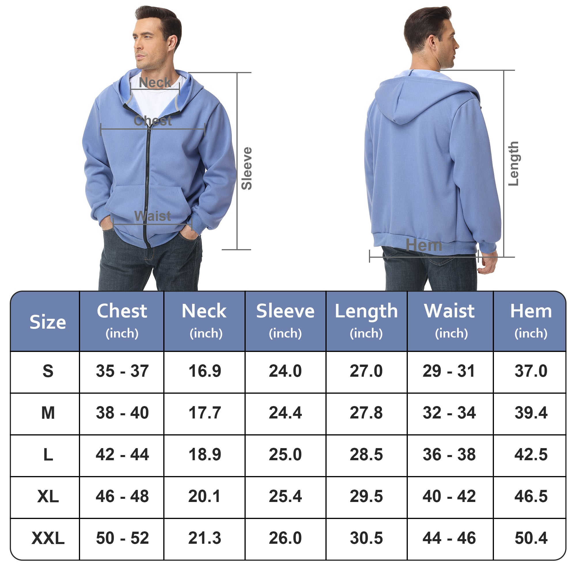 Men's Zip-Up Hoodie – 100% Cotton Fleece-Lined Sweatshirt with Pocket, Perfect for Daily Commuting and Outdoor Activities