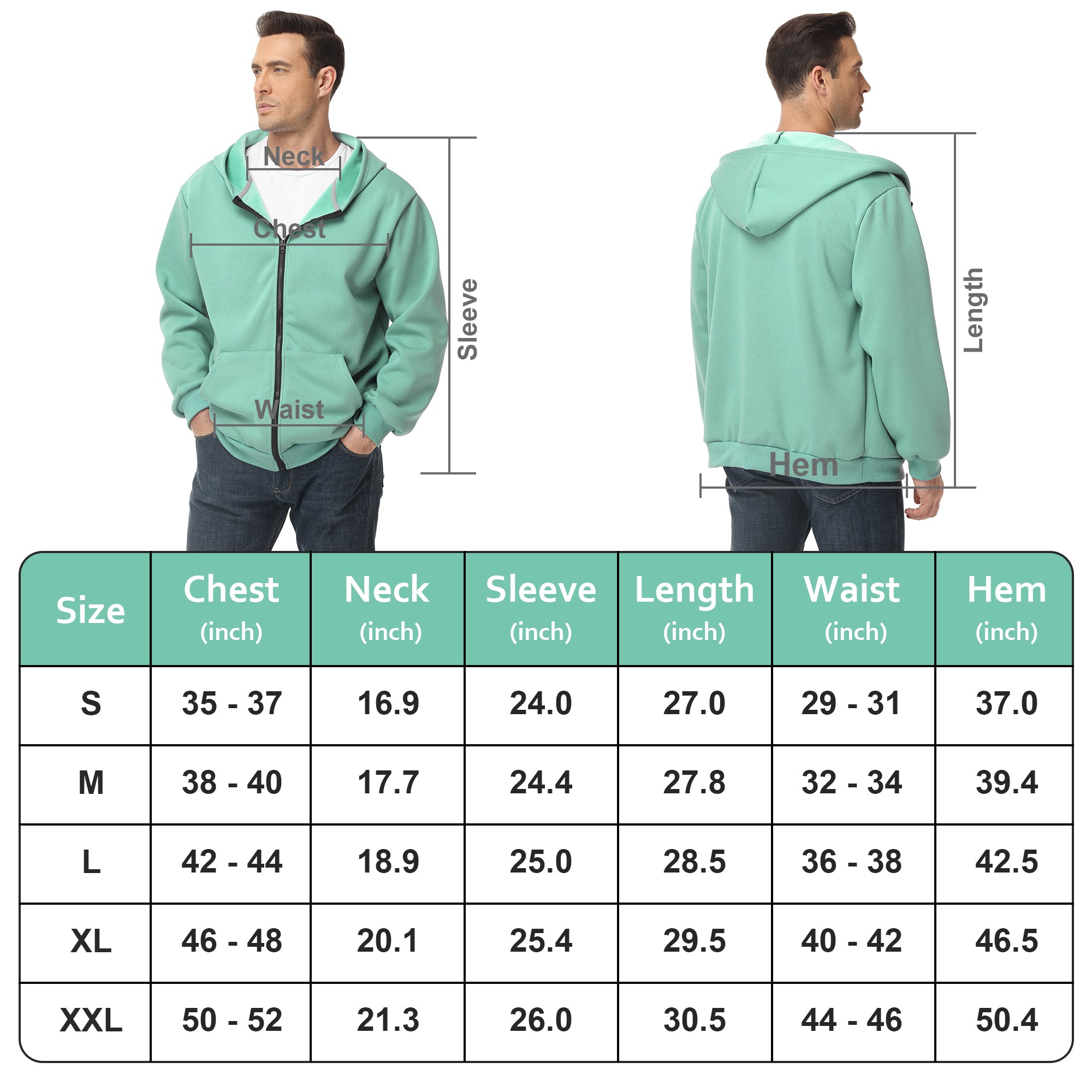 Men's Zip-Up Hoodie – 100% Cotton Fleece-Lined Sweatshirt with Pocket, Perfect for Daily Commuting and Outdoor Activities