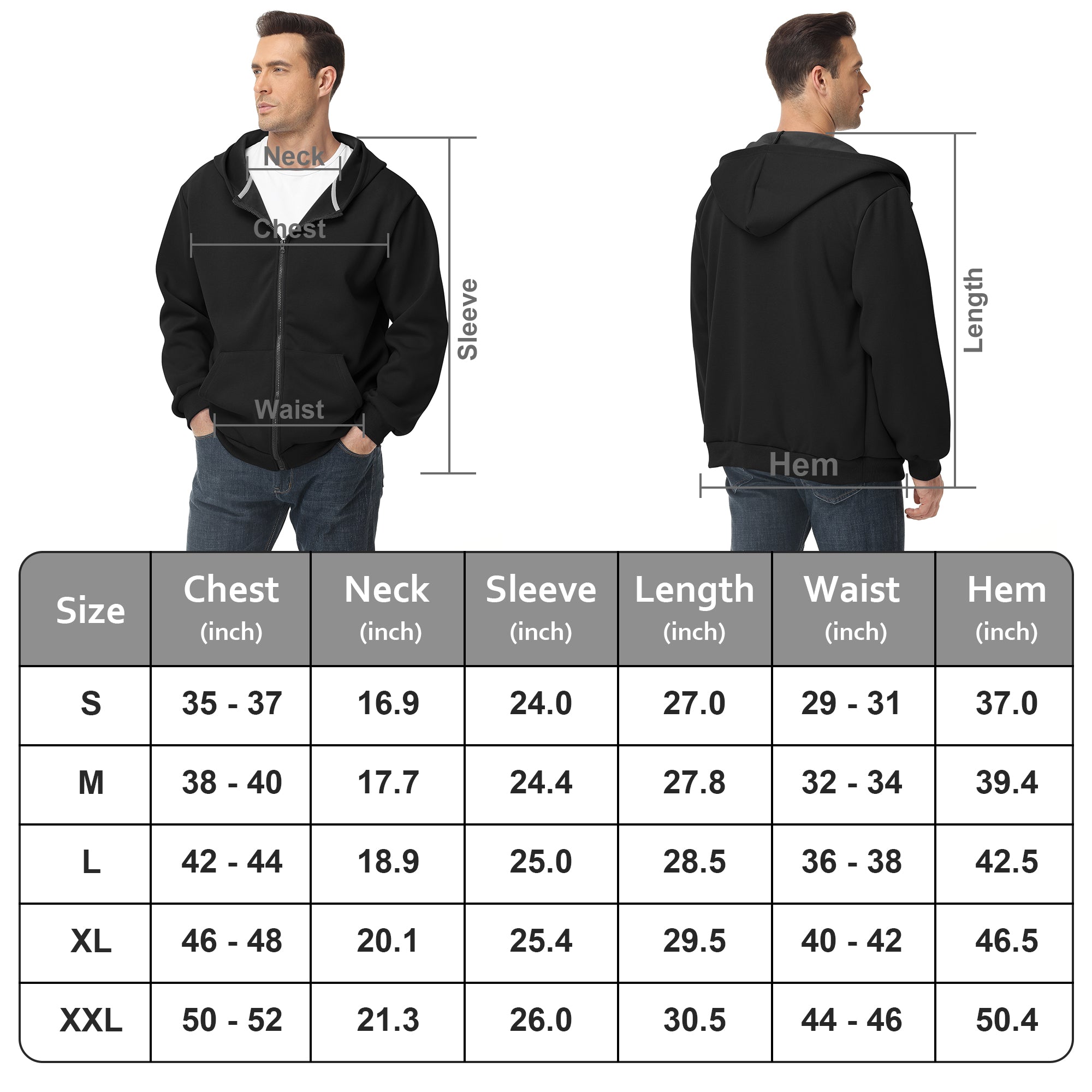 Men's Zip-Up Hoodie – 100% Cotton Fleece-Lined Sweatshirt with Pocket, Perfect for Daily Commuting and Outdoor Activities