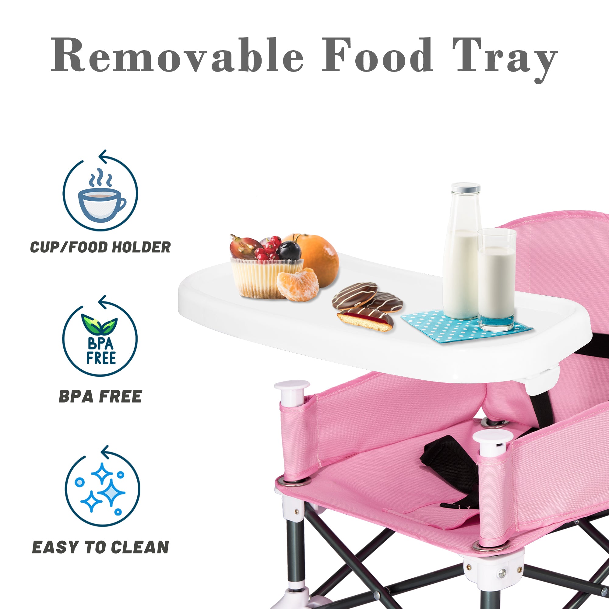 Portable Baby Travel Chair, Foldable Infant and Toddler Seat with Detachable Dining Tray, Unisex Design