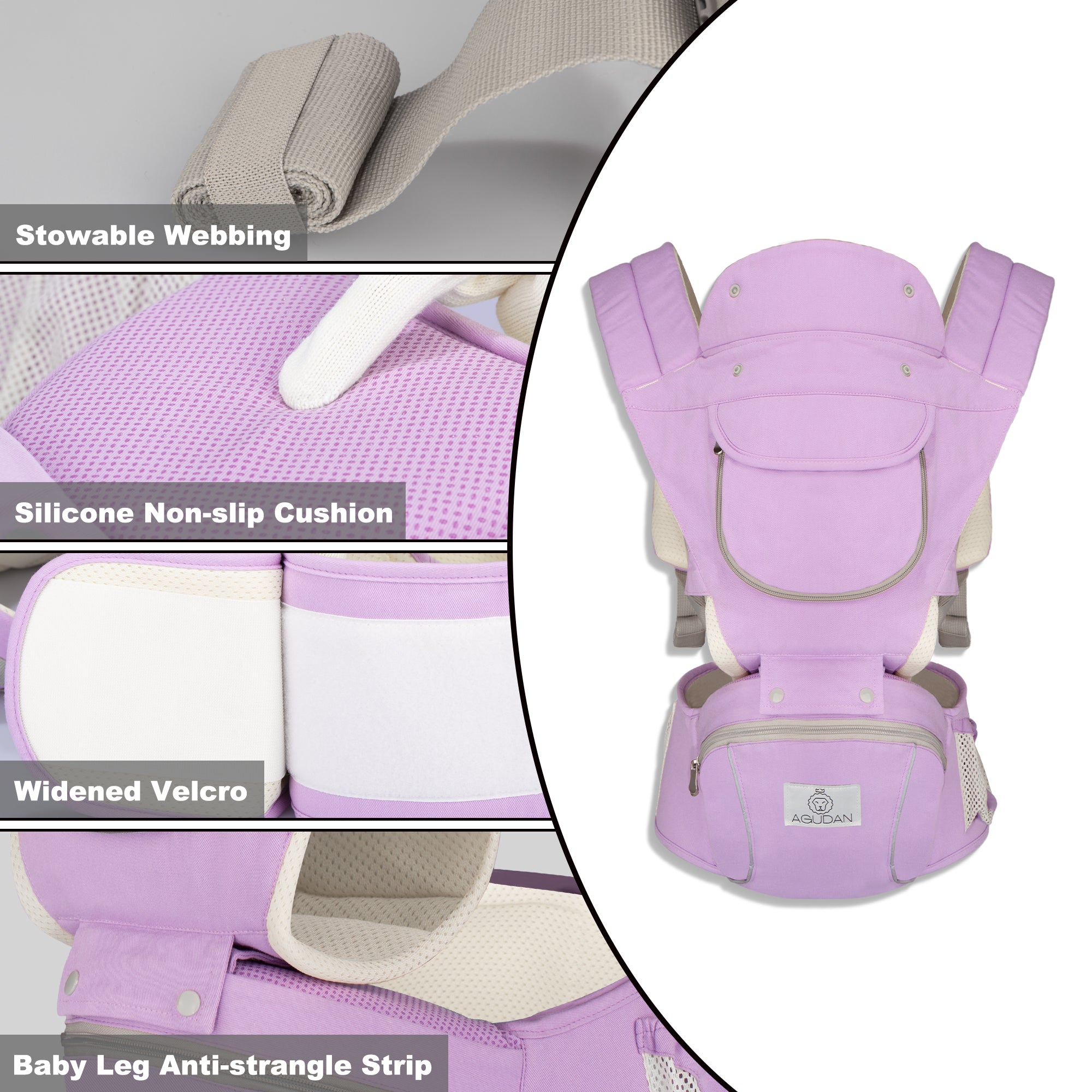 6-in-1 Ergonomic Baby Carrier with Hip Seat, Unisex Waist Stool for Infants 0–36 Months