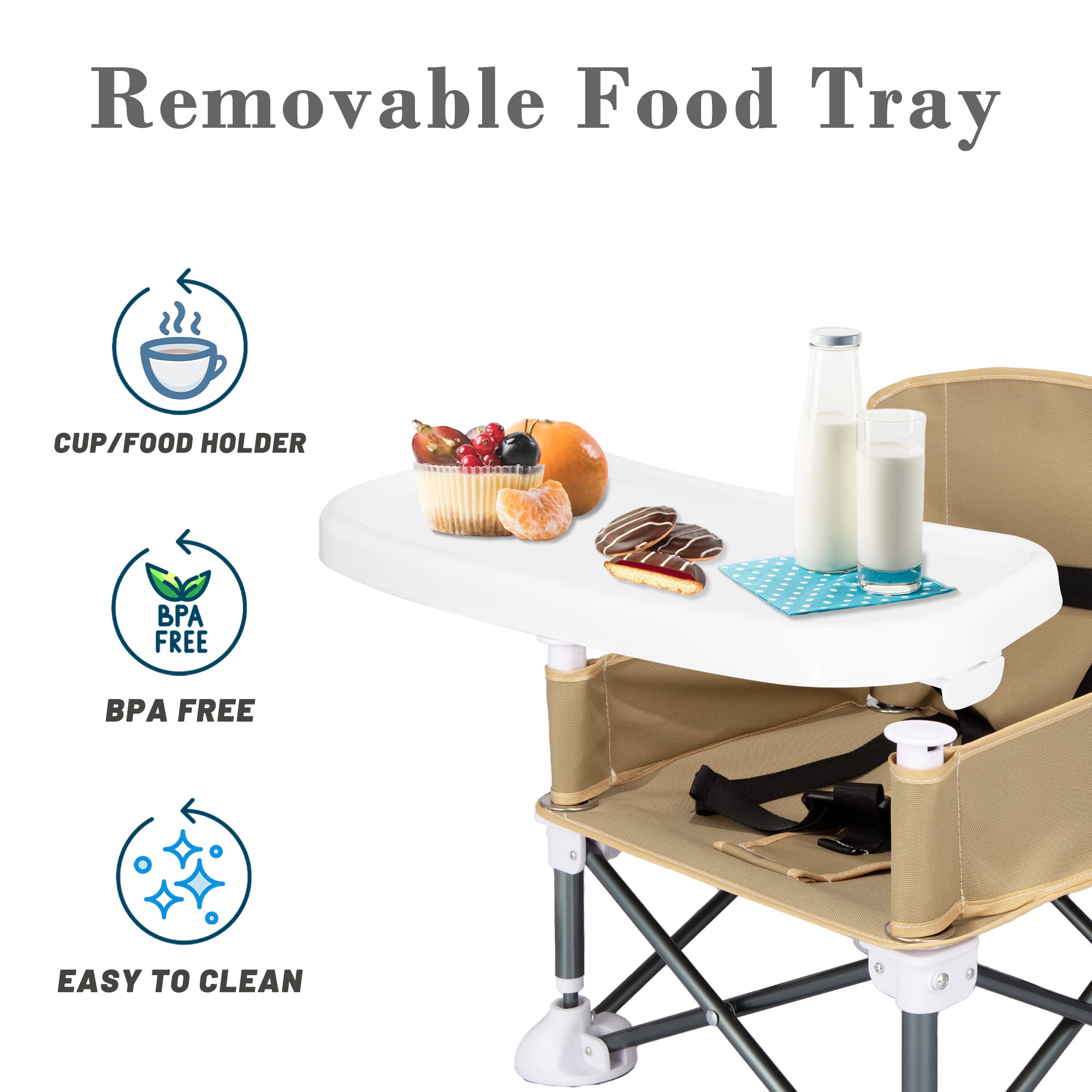 Portable Baby Travel Chair, Foldable Infant and Toddler Seat with Detachable Dining Tray, Unisex Design