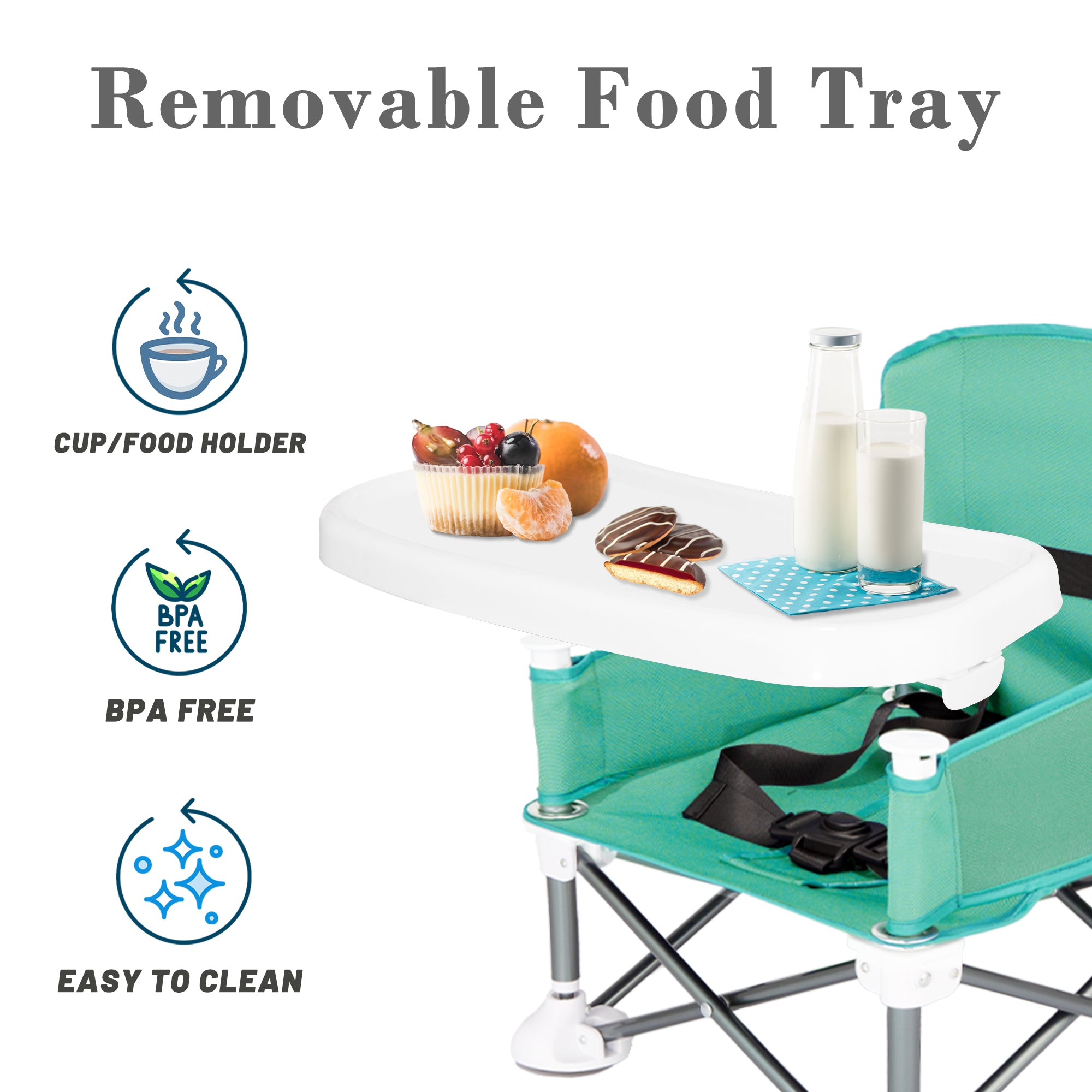 Portable Baby Travel Chair, Foldable Infant and Toddler Seat with Detachable Dining Tray, Unisex Design