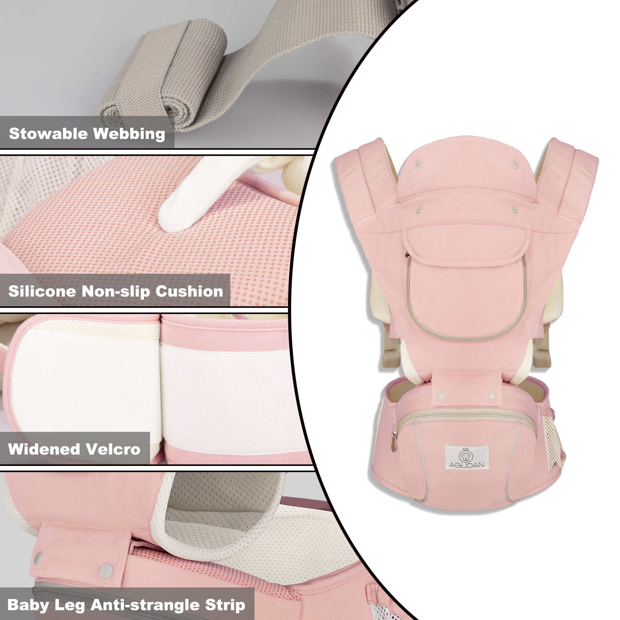 6-in-1 Ergonomic Baby Carrier with Hip Seat, Unisex Waist Stool for Infants 0–36 Months