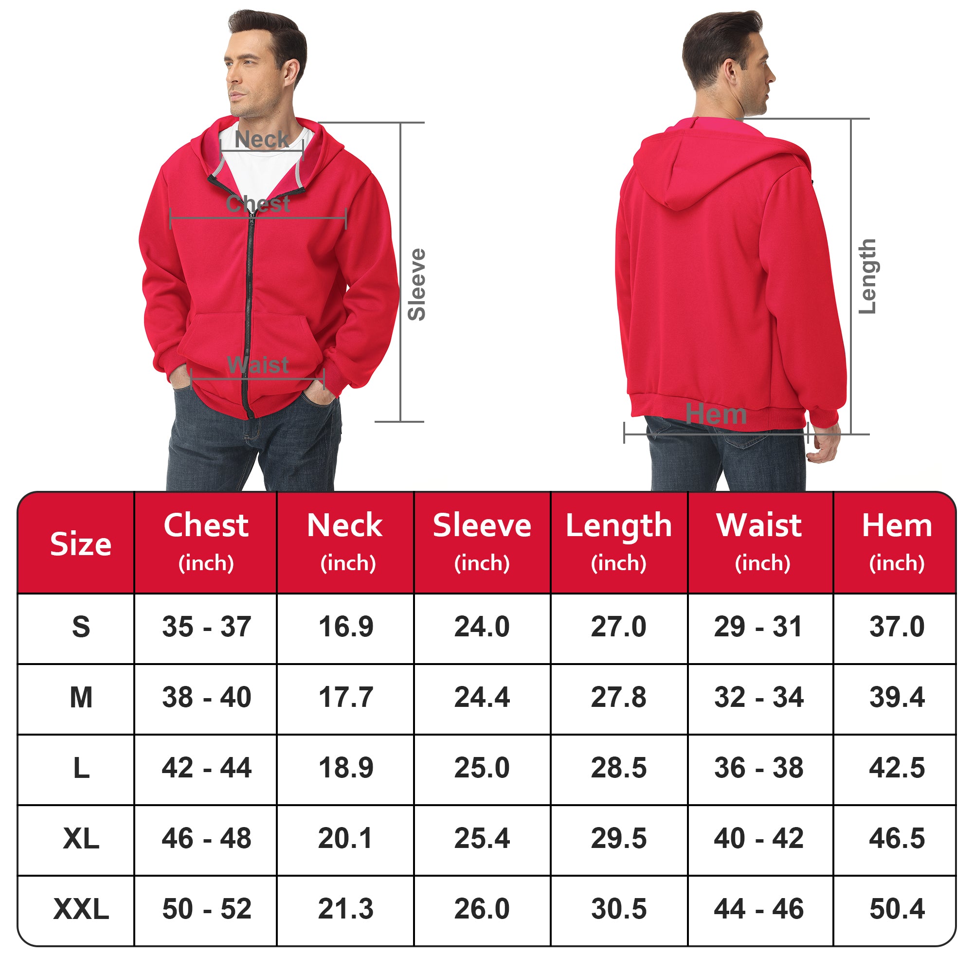 Men's Zip-Up Hoodie – 100% Cotton Fleece-Lined Sweatshirt with Pocket, Perfect for Daily Commuting and Outdoor Activities