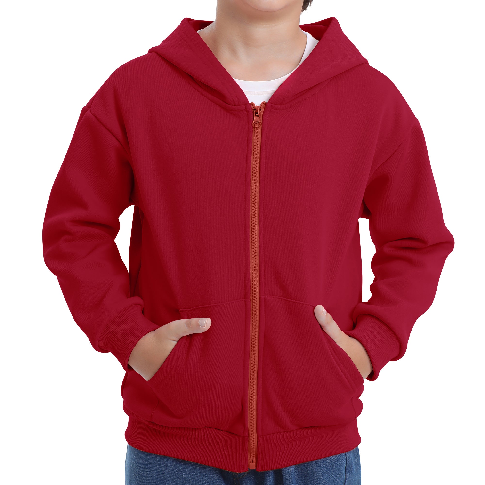 BIG ELEPHANT Boys' and Girls' Zip-Up Hoodie with Pockets, Fleece-Lined Soft Cotton Jacket for School