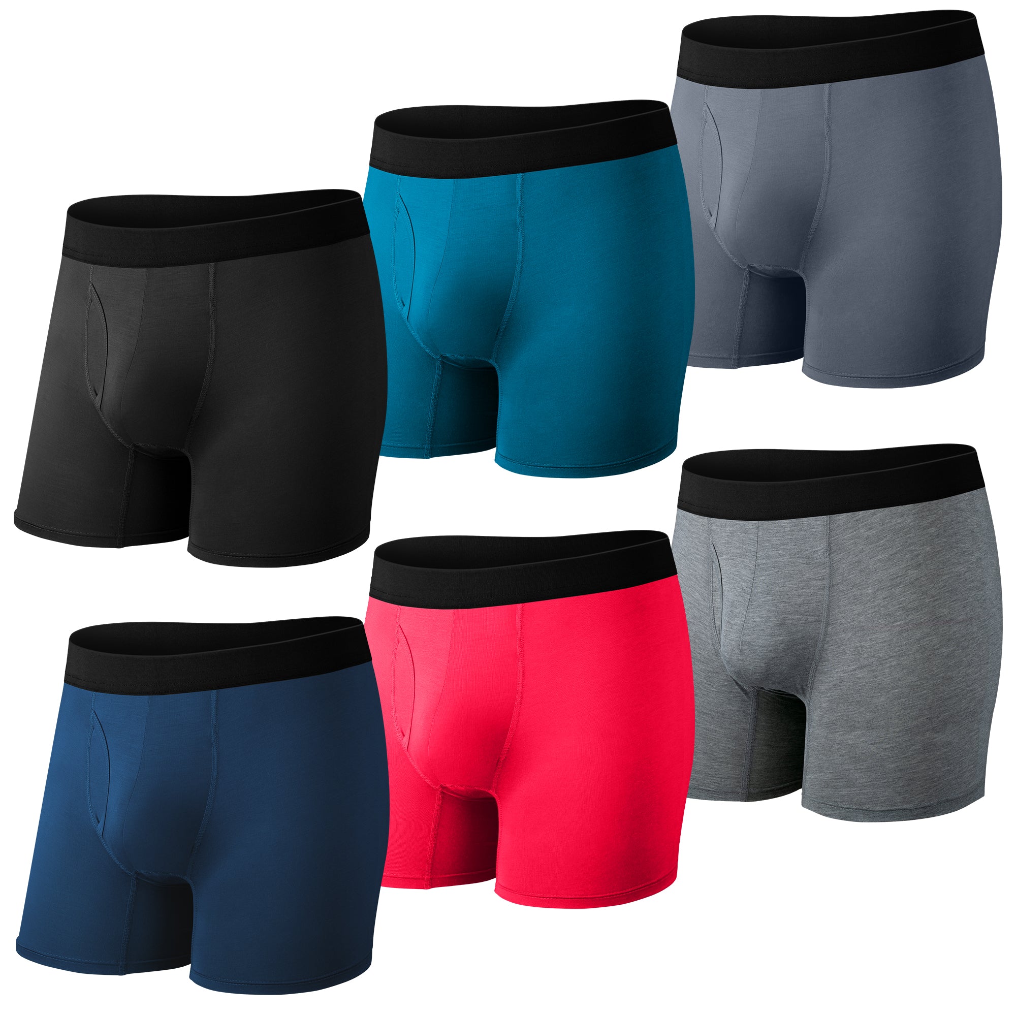 Protium 6-Pack Men's Boxer Briefs – Tag-Free, Soft, Breathable, Moisture-Wicking Underwear with No Ride-Up Design for All-Day Comfort