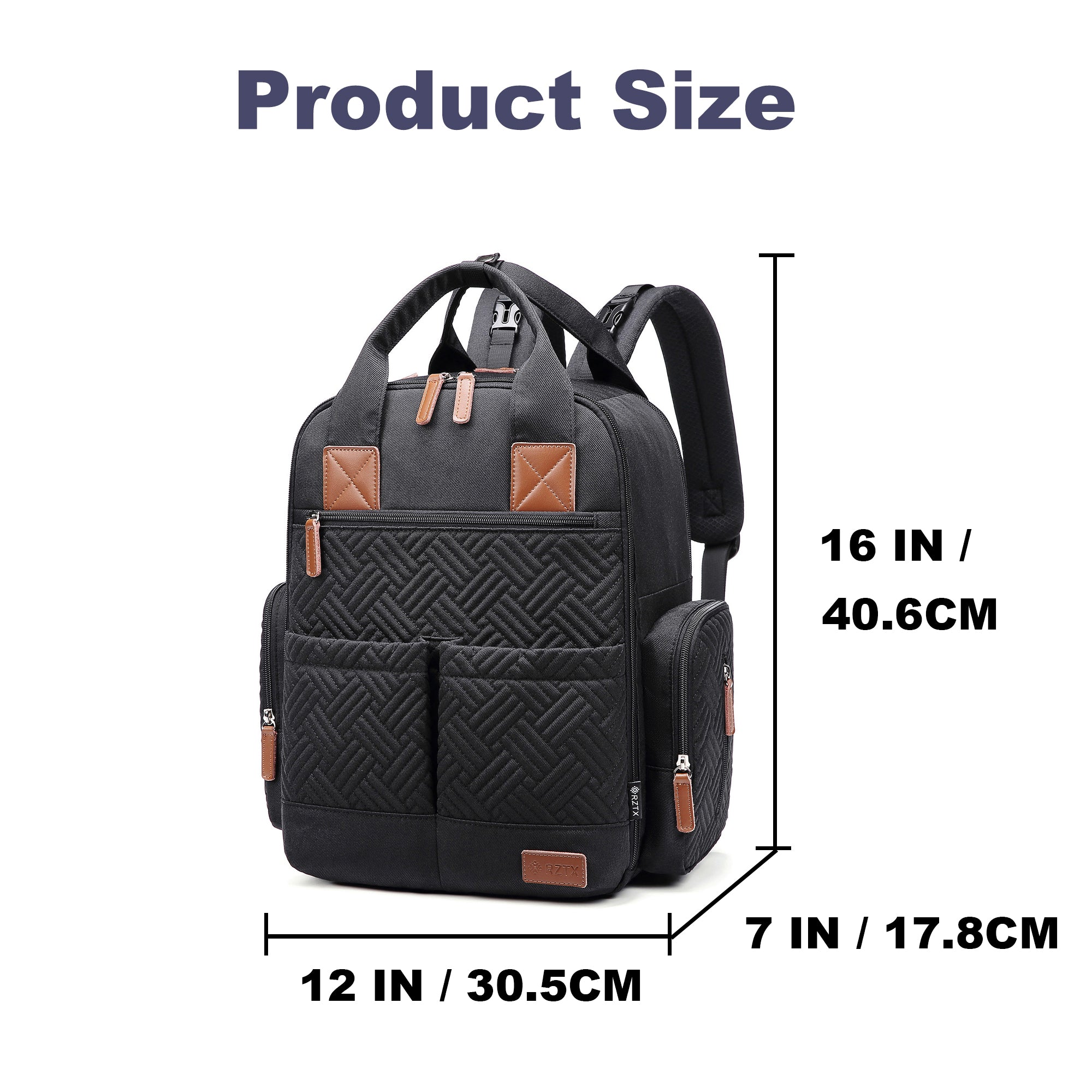 Waterproof Baby Diaper Bag Backpack, Maternity Nappy Bag with Dry & Wet Separation, 12x7x16 Inches