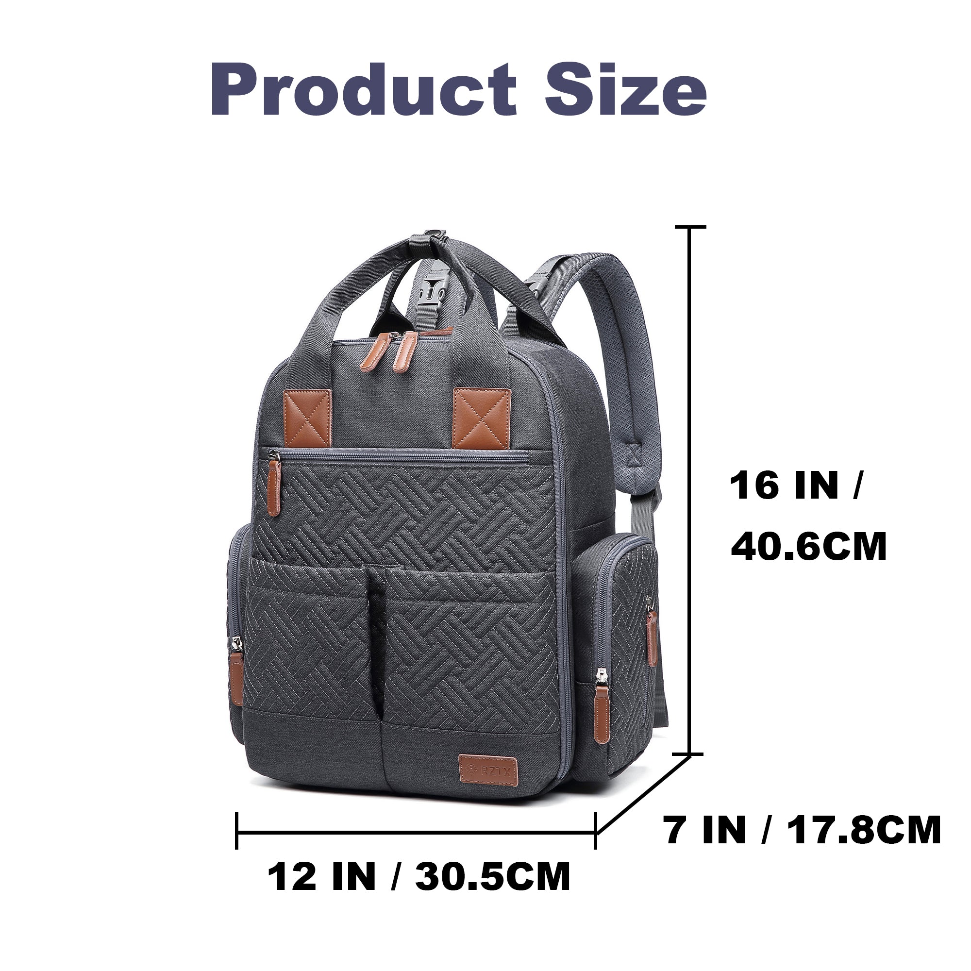 Waterproof Baby Diaper Bag Backpack, Maternity Nappy Bag with Dry & Wet Separation, 12x7x16 Inches