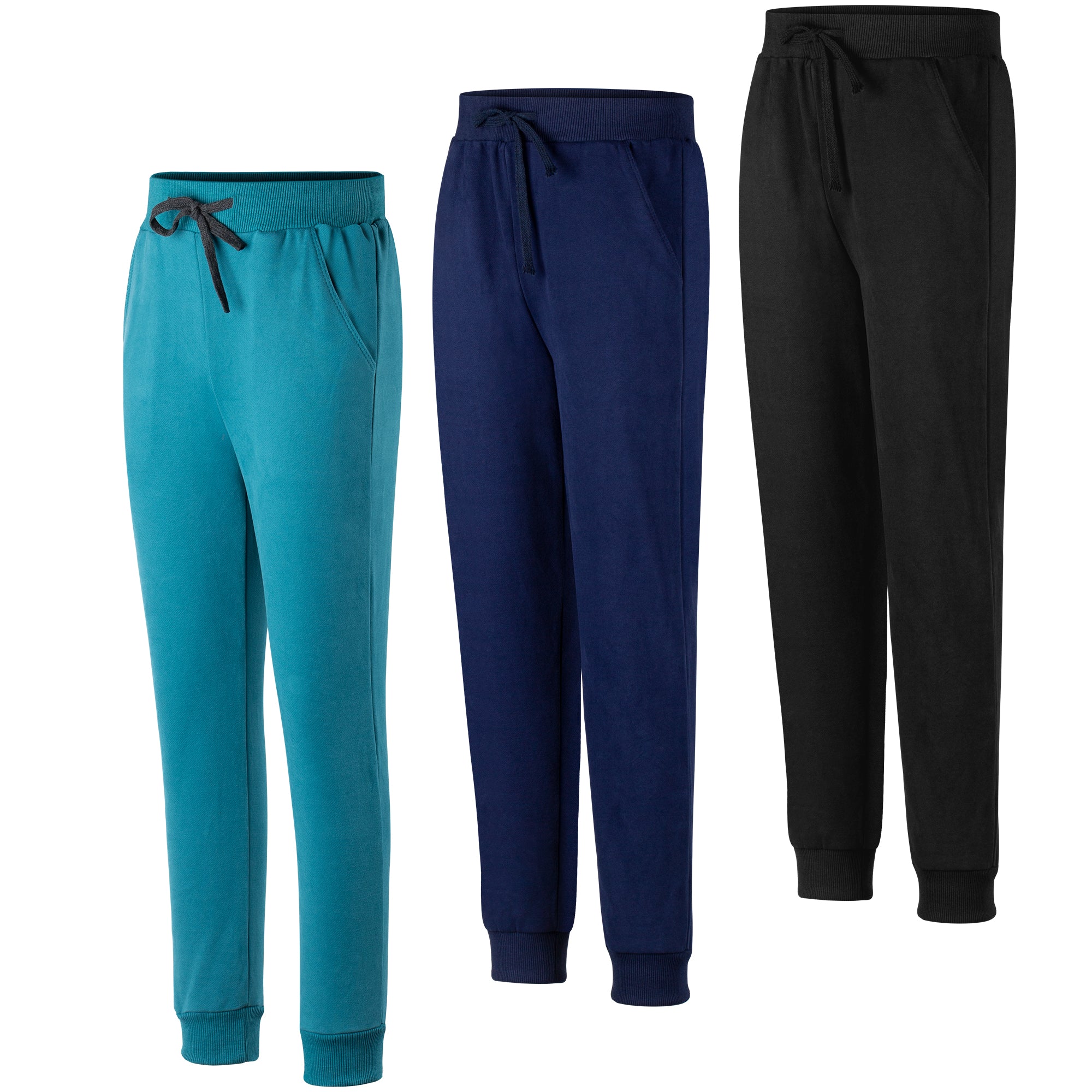 BIG ELEPHANT 3-Pack Boys Sweatpants, Youth Cotton Athletic Sweatpants with Pockets and Adjustable Drawstring