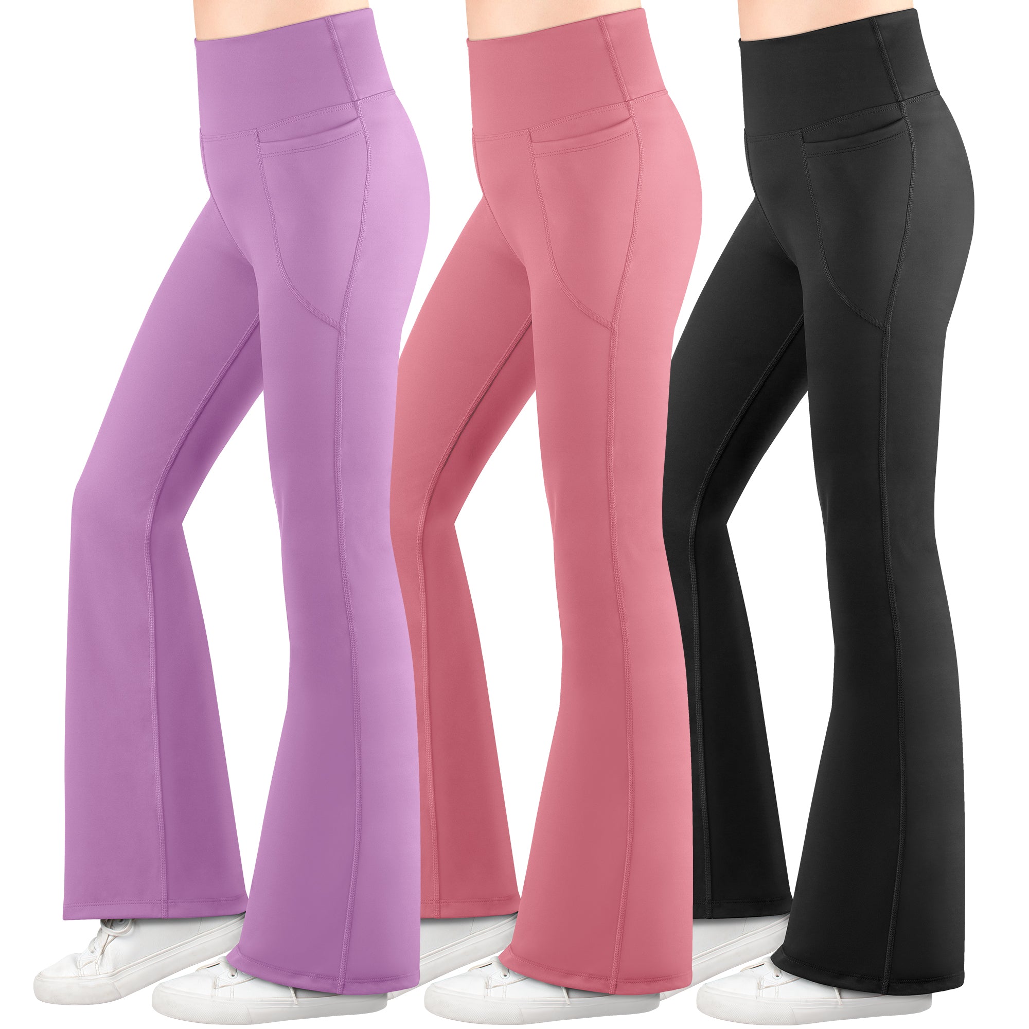 BIG ELEPHANT 3-Pack Girls’ Flared Pants with Pockets – High Waisted Bell Bottom Leggings for School, Dance & Everyday Wear