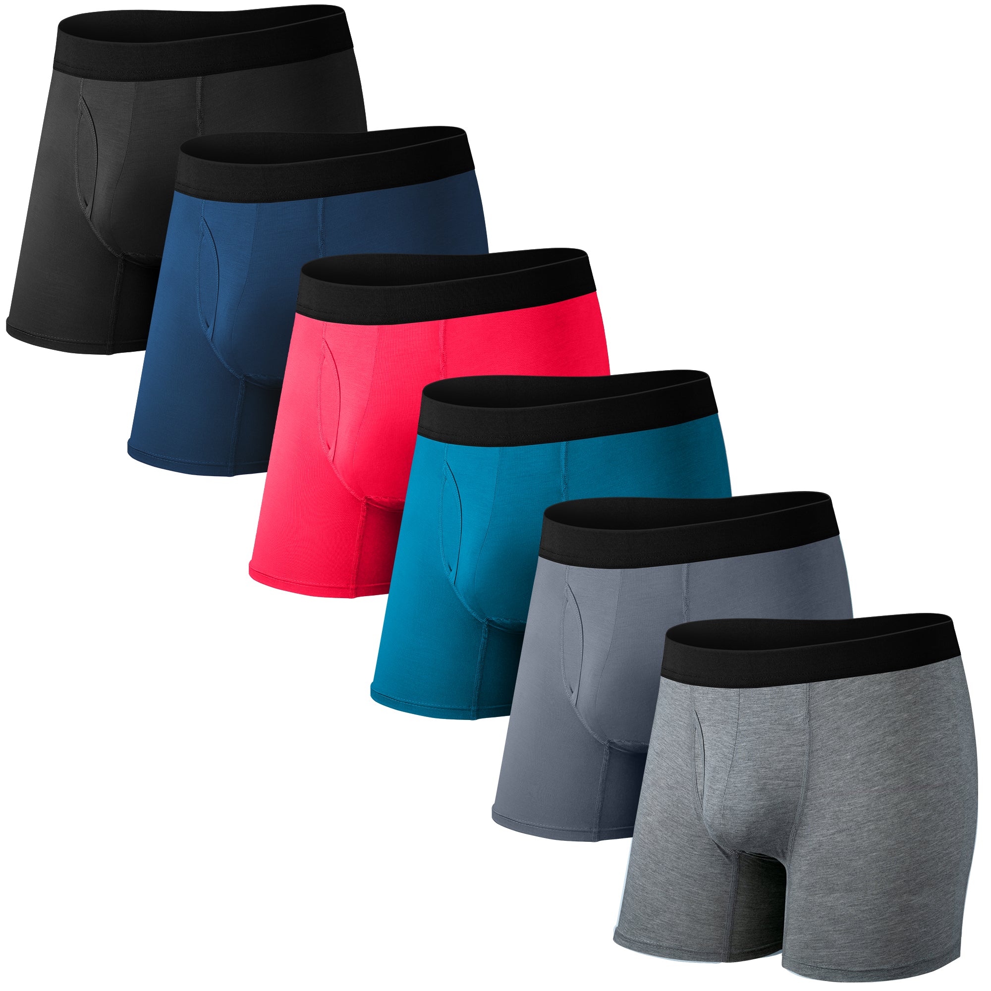 Protium 6-Pack Men's Boxer Briefs – Tag-Free, Soft, Breathable, Moisture-Wicking Underwear with No Ride-Up Design for All-Day Comfort