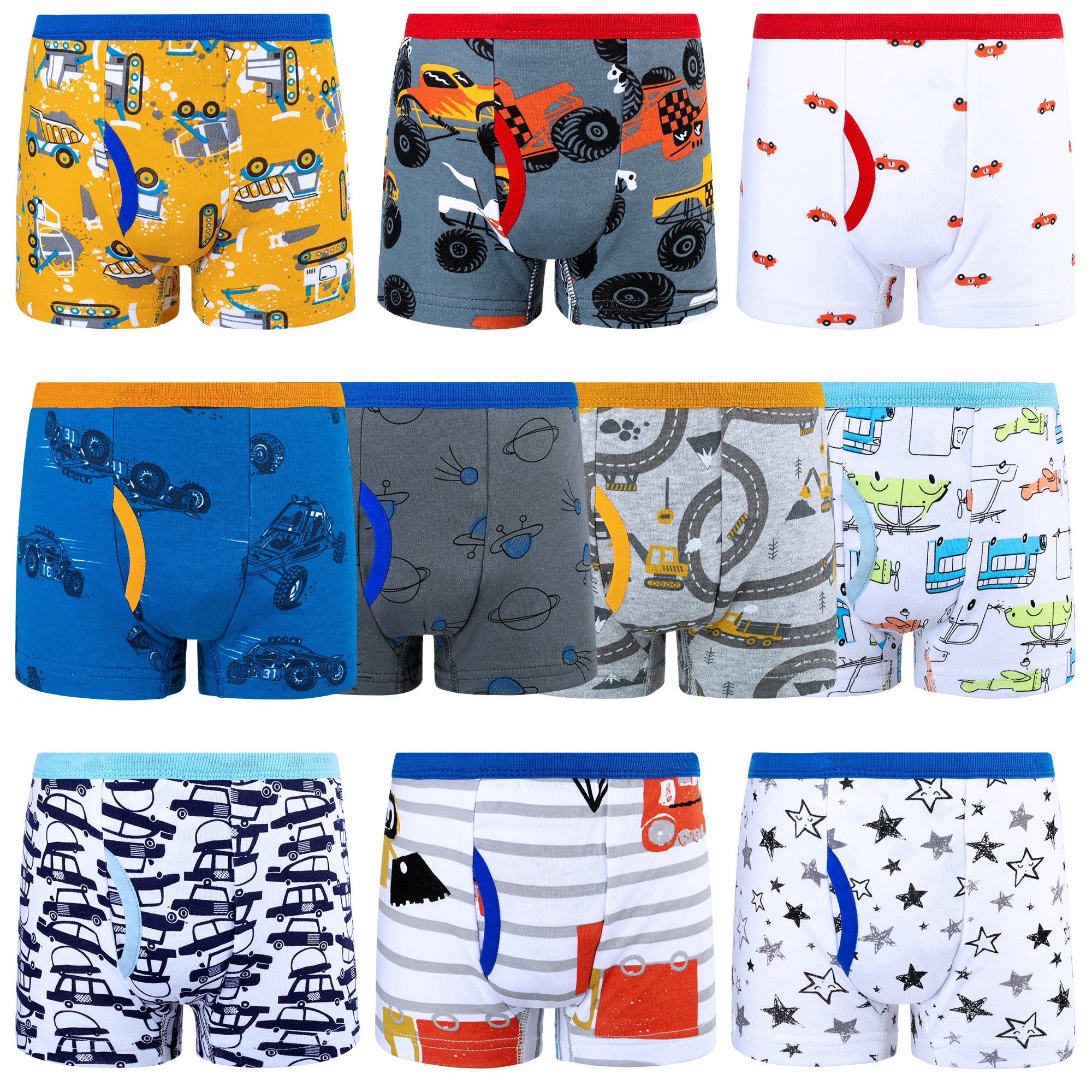 BIG ELEPHANT 10-Pack Boys' Cotton Boxer Briefs – Soft, Breathable Toddler Underwear with Fun Dinosaur Prints, Size 3T-10Y