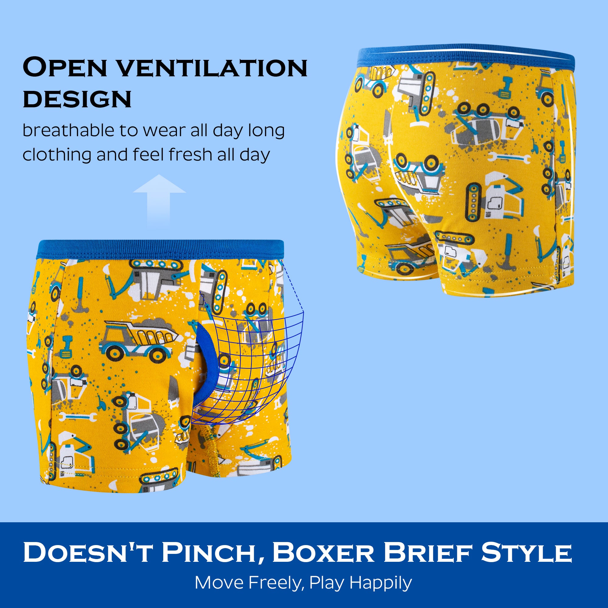 BIG ELEPHANT 10-Pack Boys' Cotton Boxer Briefs – Soft, Breathable Toddler Underwear with Fun Dinosaur Prints, Size 3T-10Y