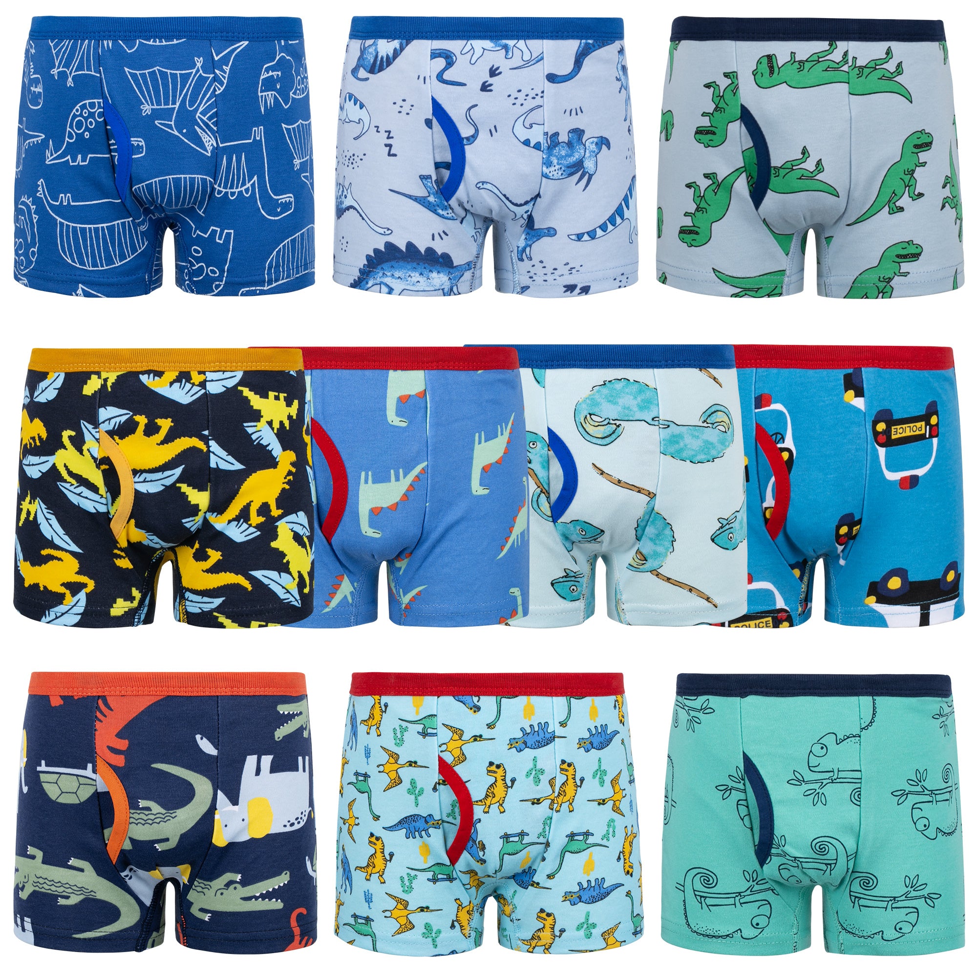 BIG ELEPHANT 10-Pack Boys' Cotton Boxer Briefs – Soft, Breathable Toddler Underwear with Fun Dinosaur Prints, Size 3T-10Y