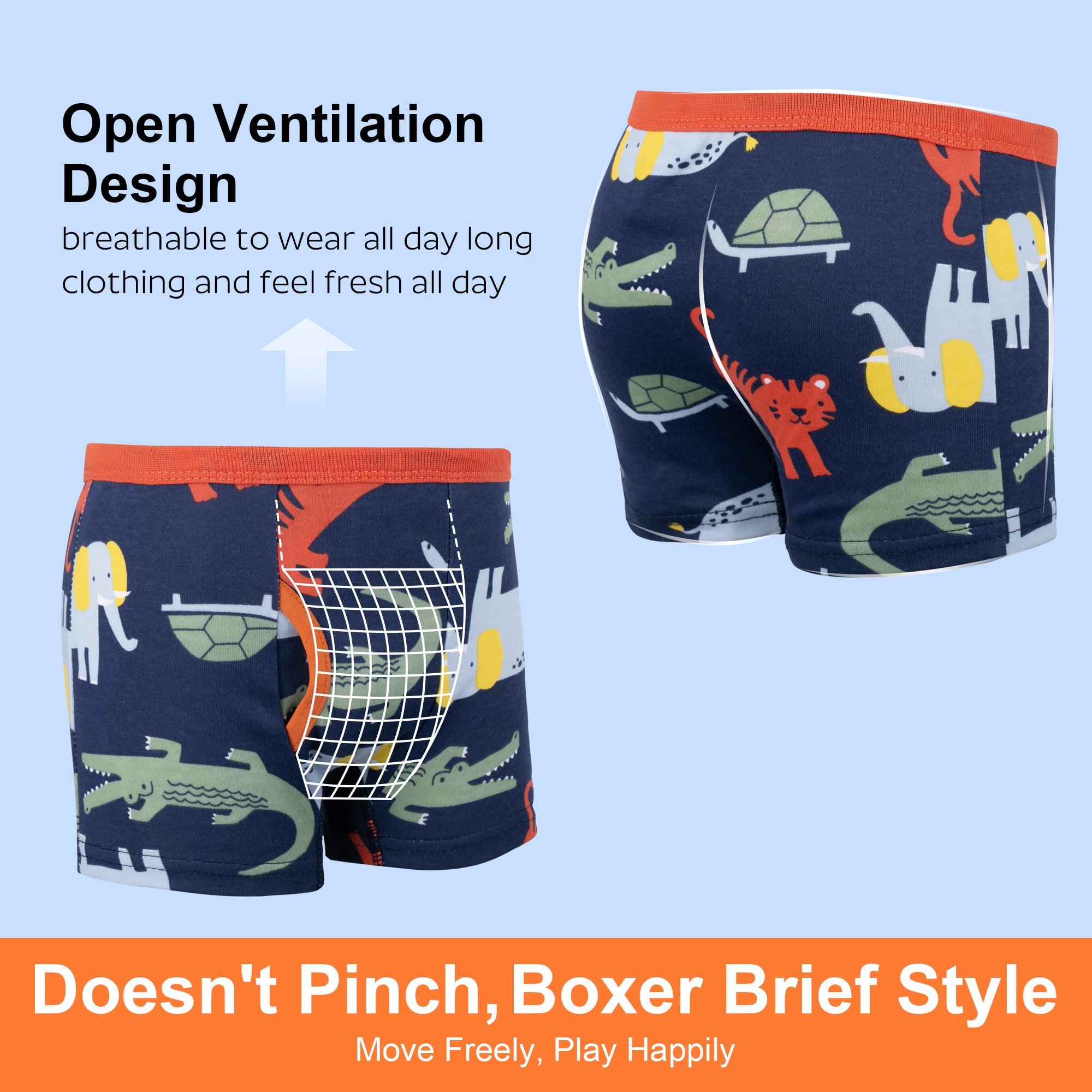 BIG ELEPHANT 10-Pack Boys' Cotton Boxer Briefs – Soft, Breathable Toddler Underwear with Fun Dinosaur Prints, Size 3T-10Y