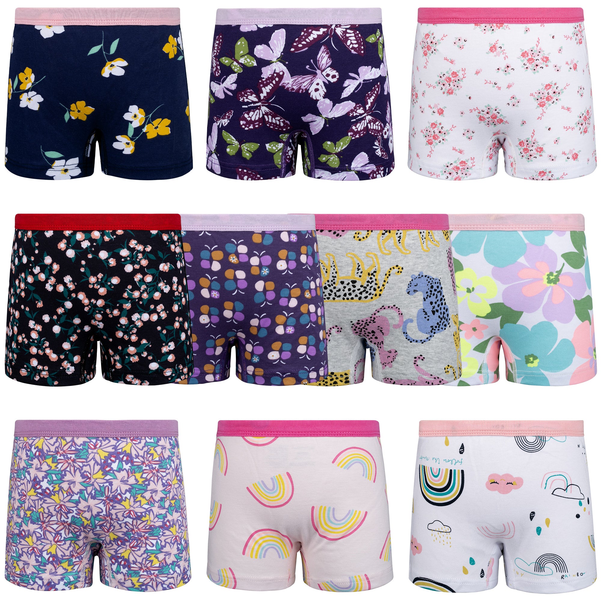 BIG ELEPHANT 10-Pack Girls Cotton Boxer Briefs Underwear – Soft, Breathable Toddler Panties (Sizes 3T-10Y)
