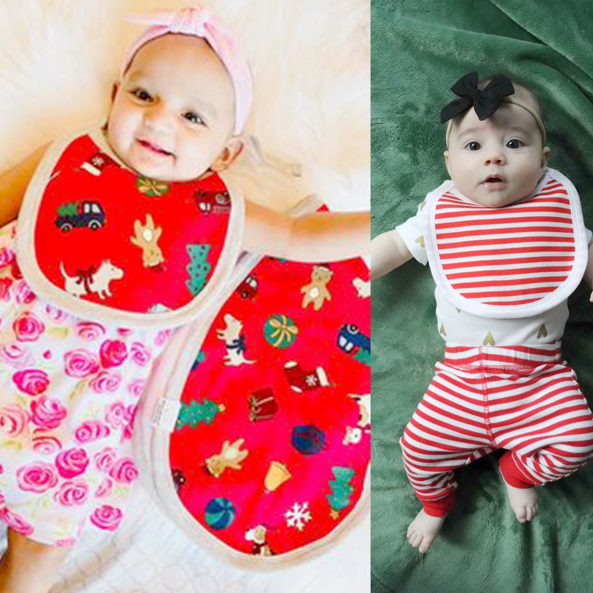 BIG ELEPHANT 4-Pack Baby Bibs and 4-Pack Burp Cloths with Christmas Designs – Soft and Absorbent Burp Rags for Boys and Girls