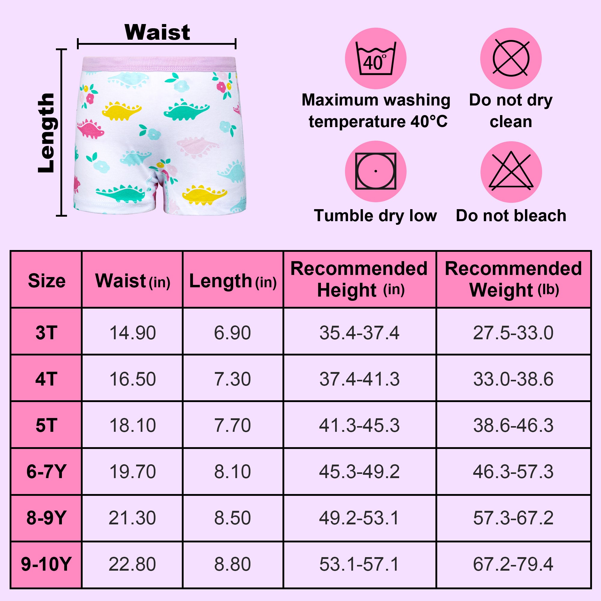 BIG ELEPHANT 10-Pack Girls Cotton Boxer Briefs Underwear – Soft, Breathable Toddler Panties (Sizes 3T-10Y)