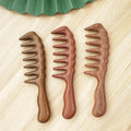 Wooden wide-tooth combs in three wood tones