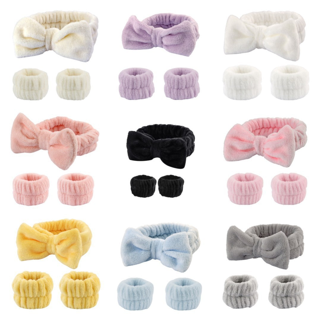 Spa headband and wristband sets in assorted colours