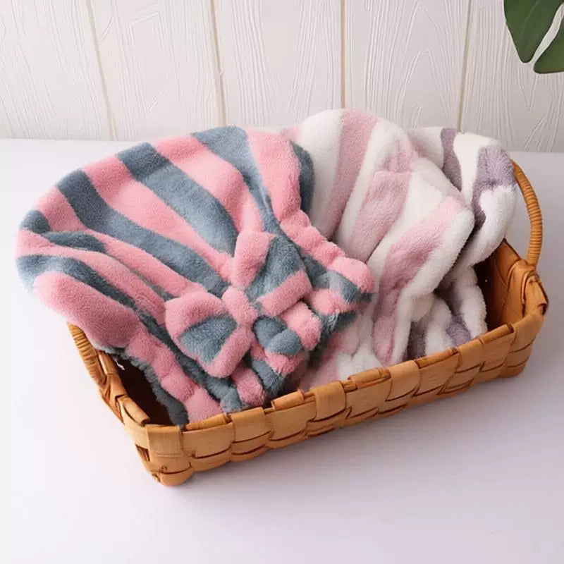 Hair towel wraps in a basket