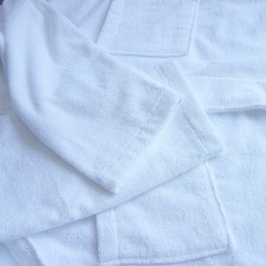 Close-up of bathrobe fabric and pocket detail