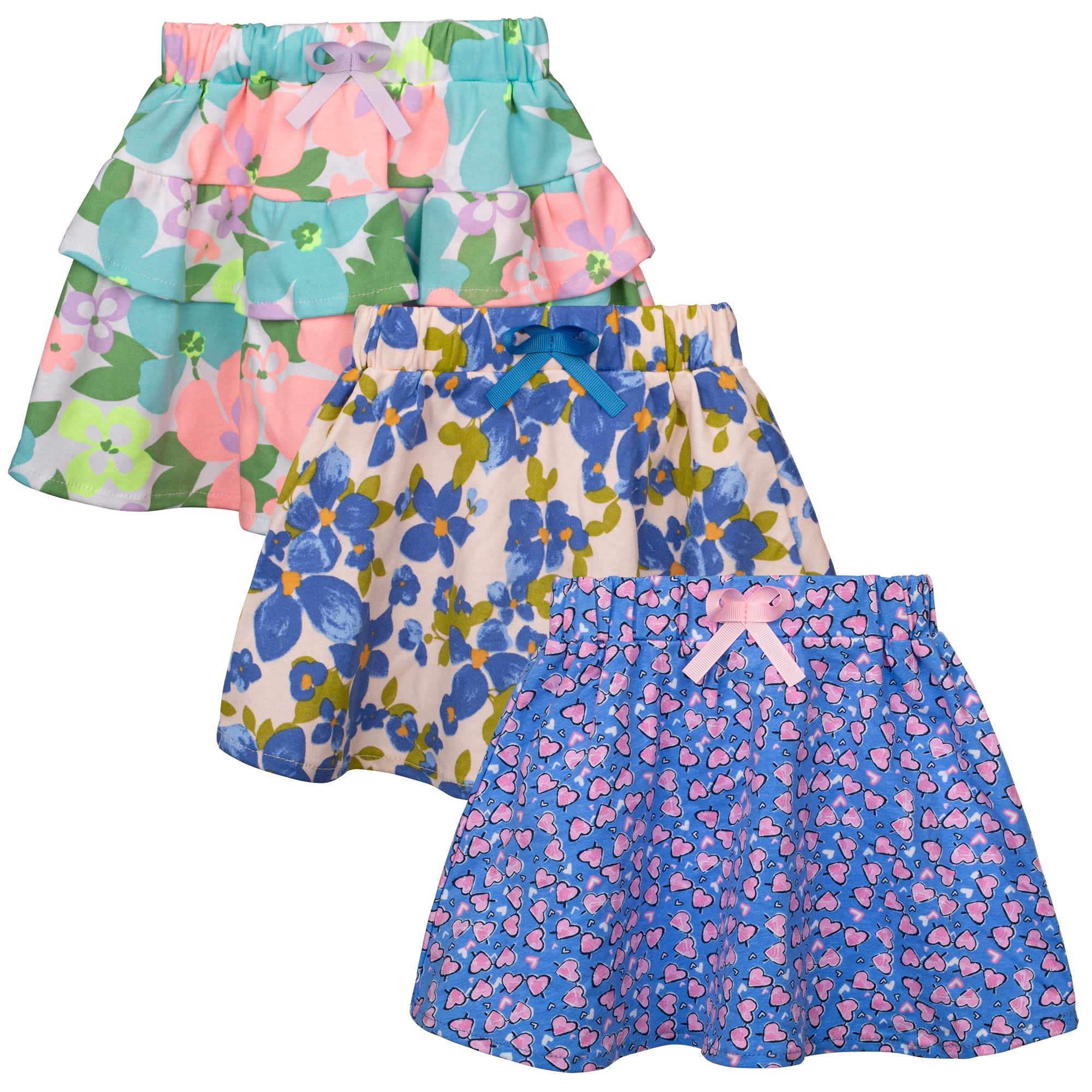 Big Elephant Girls' 3-Pack A-Line Skirts - Toddler Pull-On Skirts with Elephant Print & Ruffle Hem, Stretch Waist (Sizes S-XL)