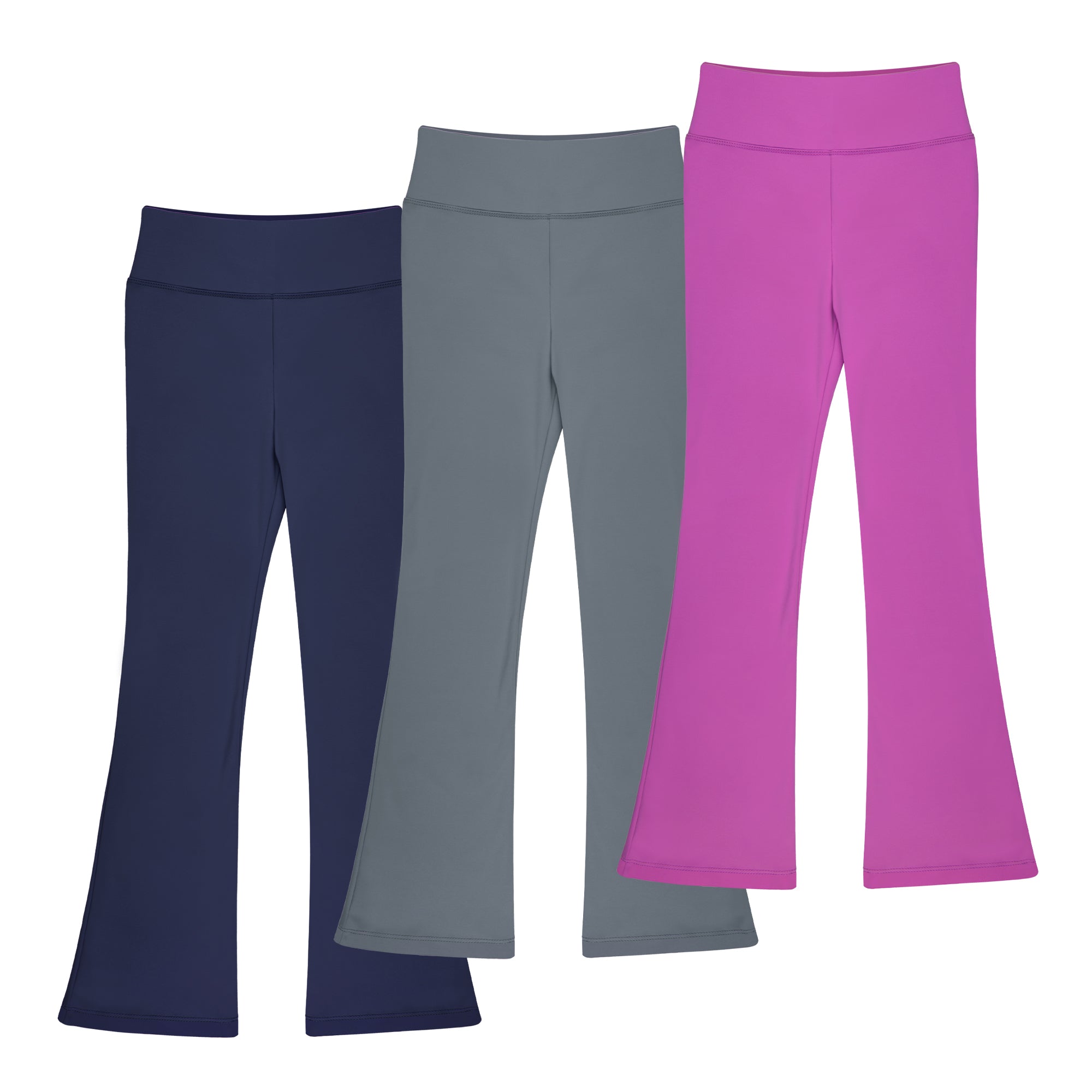 BIG ELEGHANT Girls High-Waisted Flare Leggings - 3-Pack Bootcut Yoga Pants for Dance, Sizes XS-XL